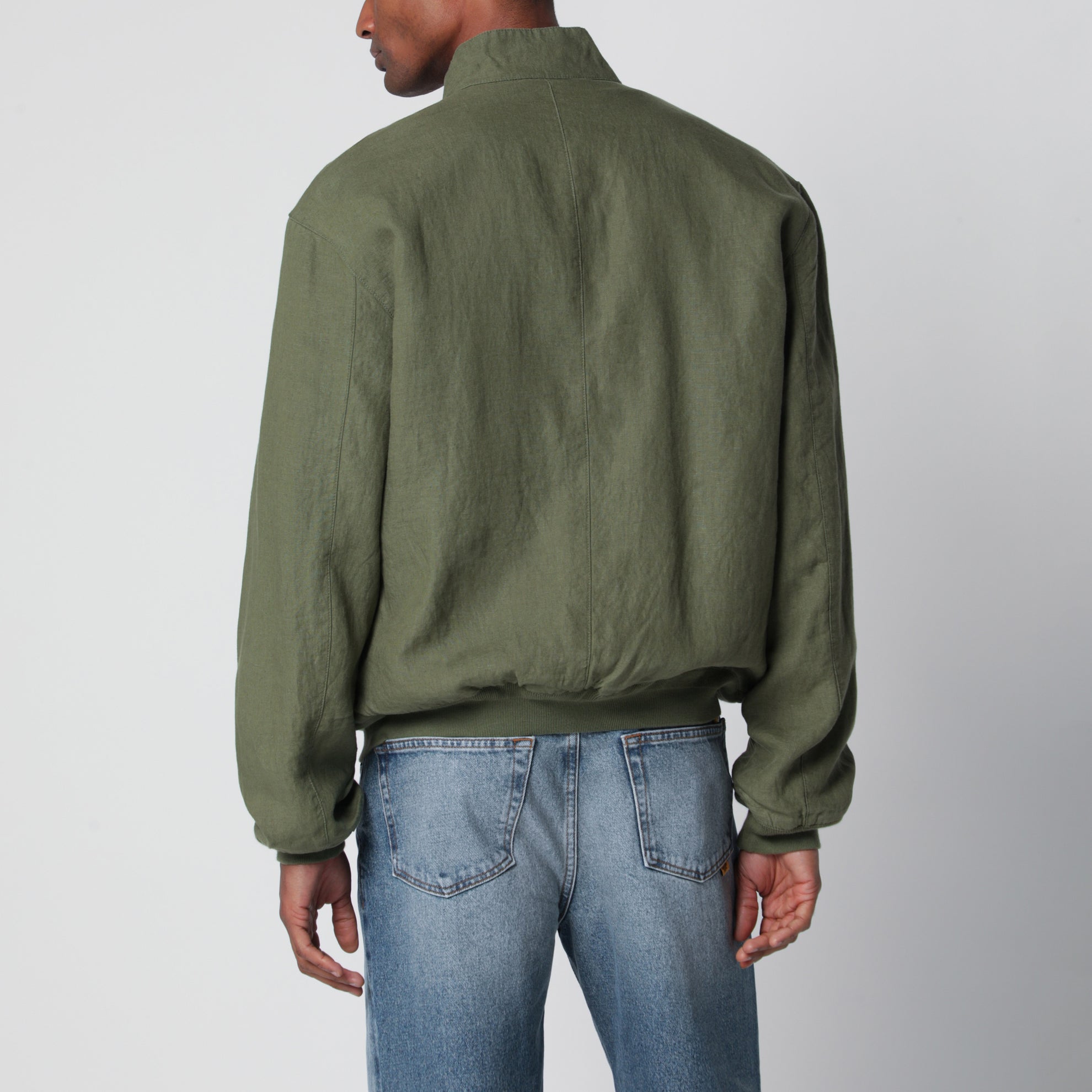 Dark green linen zip-up jacket