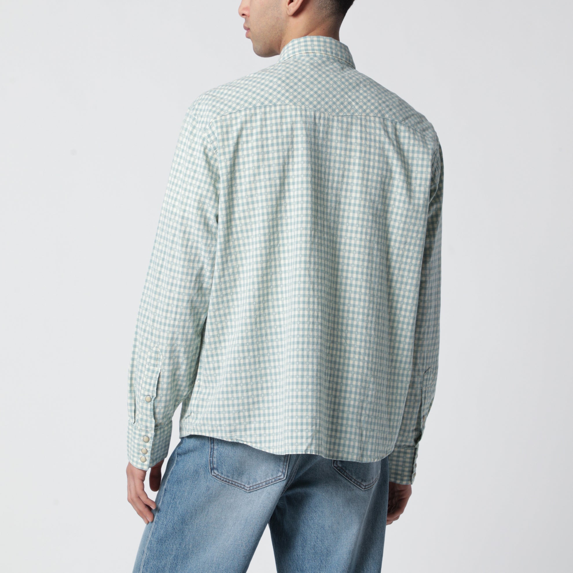 Camicia western in madras Classic-Fit bianca/verde