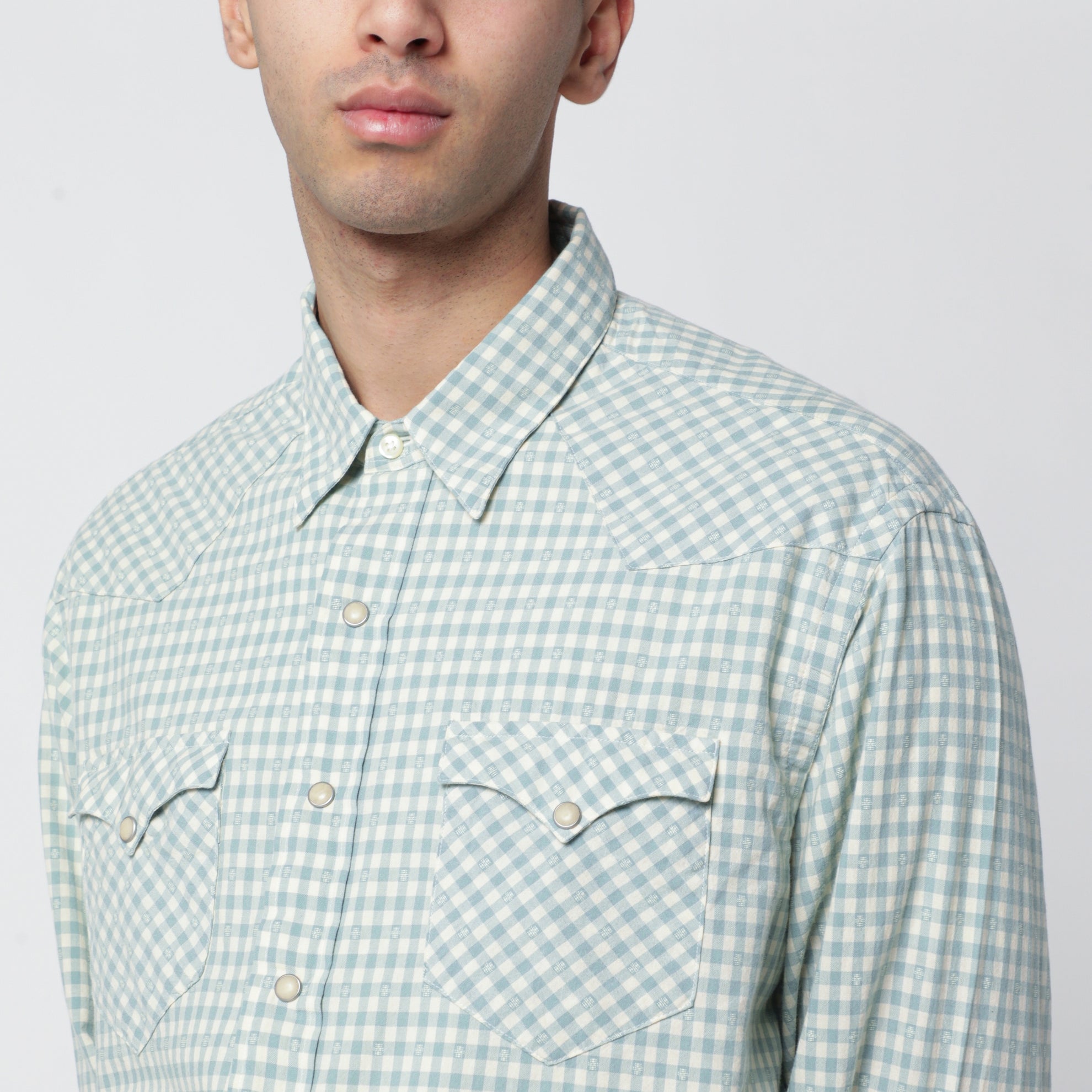 Camicia western in madras Classic-Fit bianca/verde