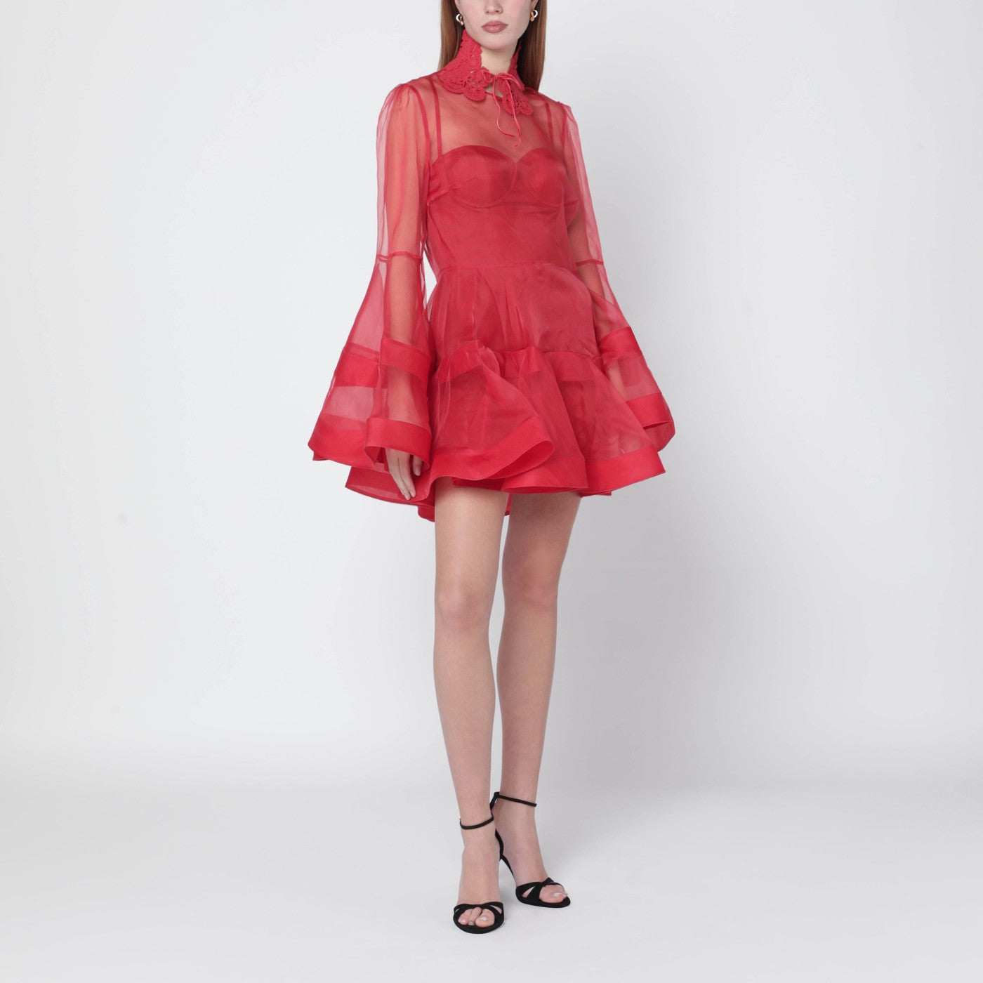 Mini-robe Rebellion rouge à manches cloche