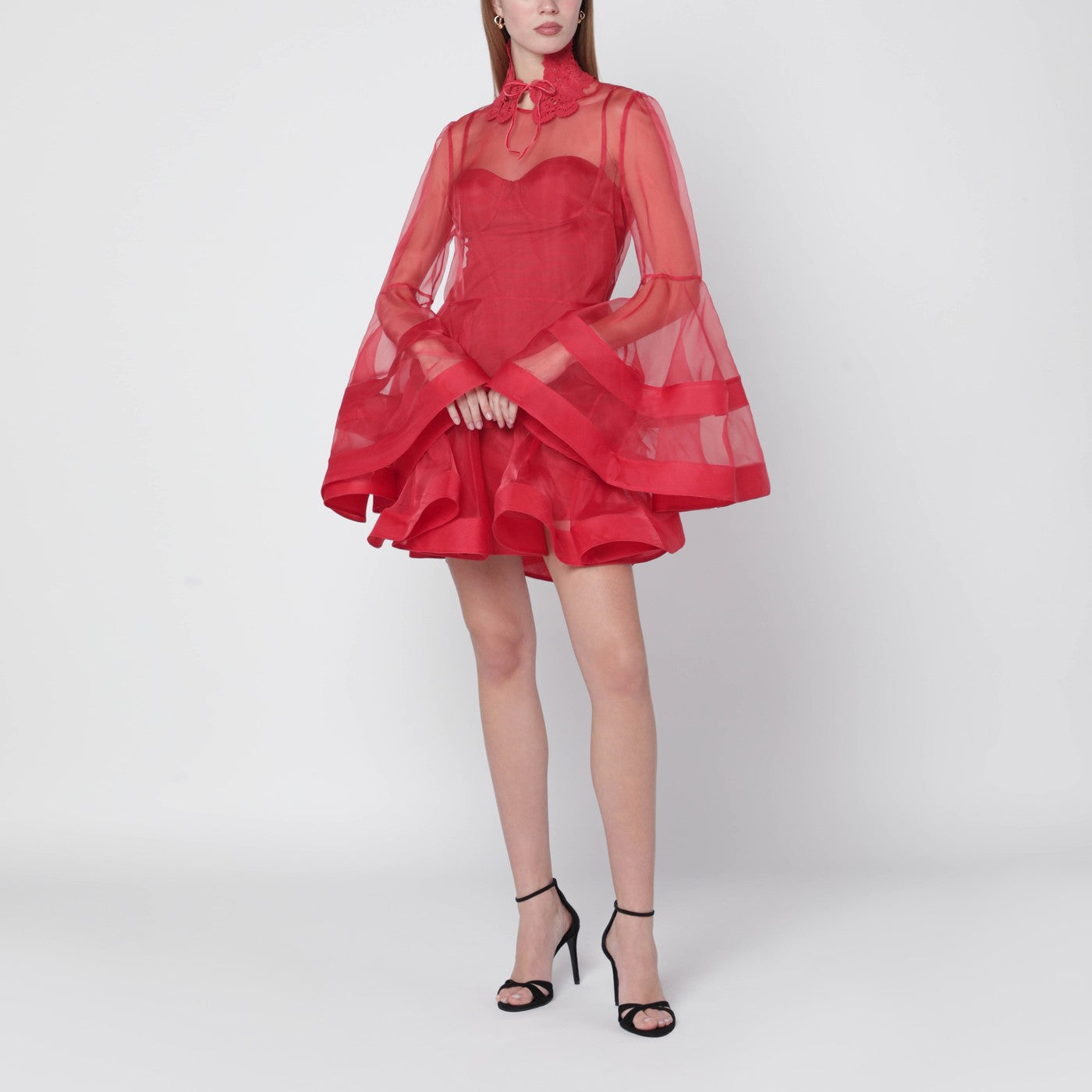 Mini-robe Rebellion rouge à manches cloche
