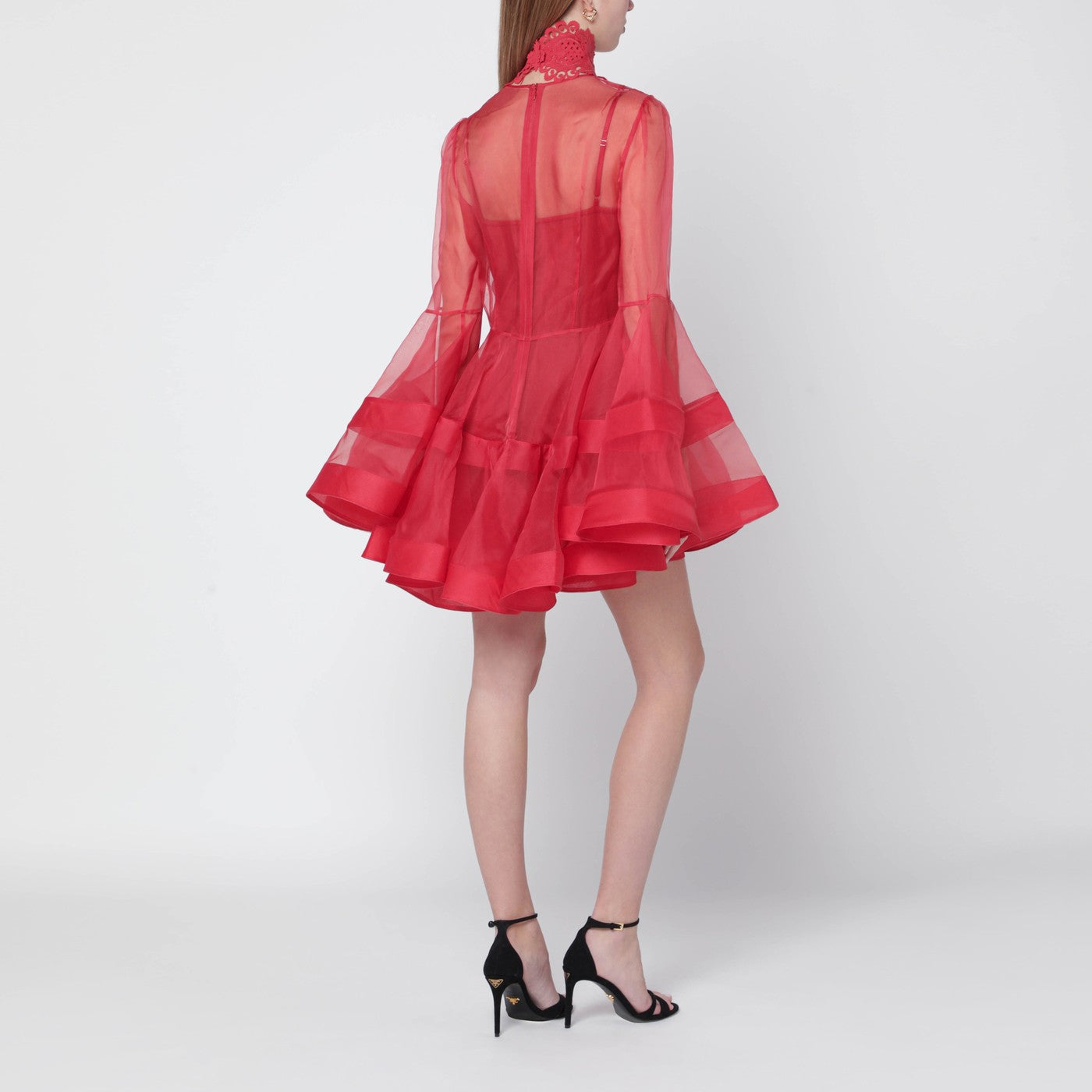 Mini-robe Rebellion rouge à manches cloche