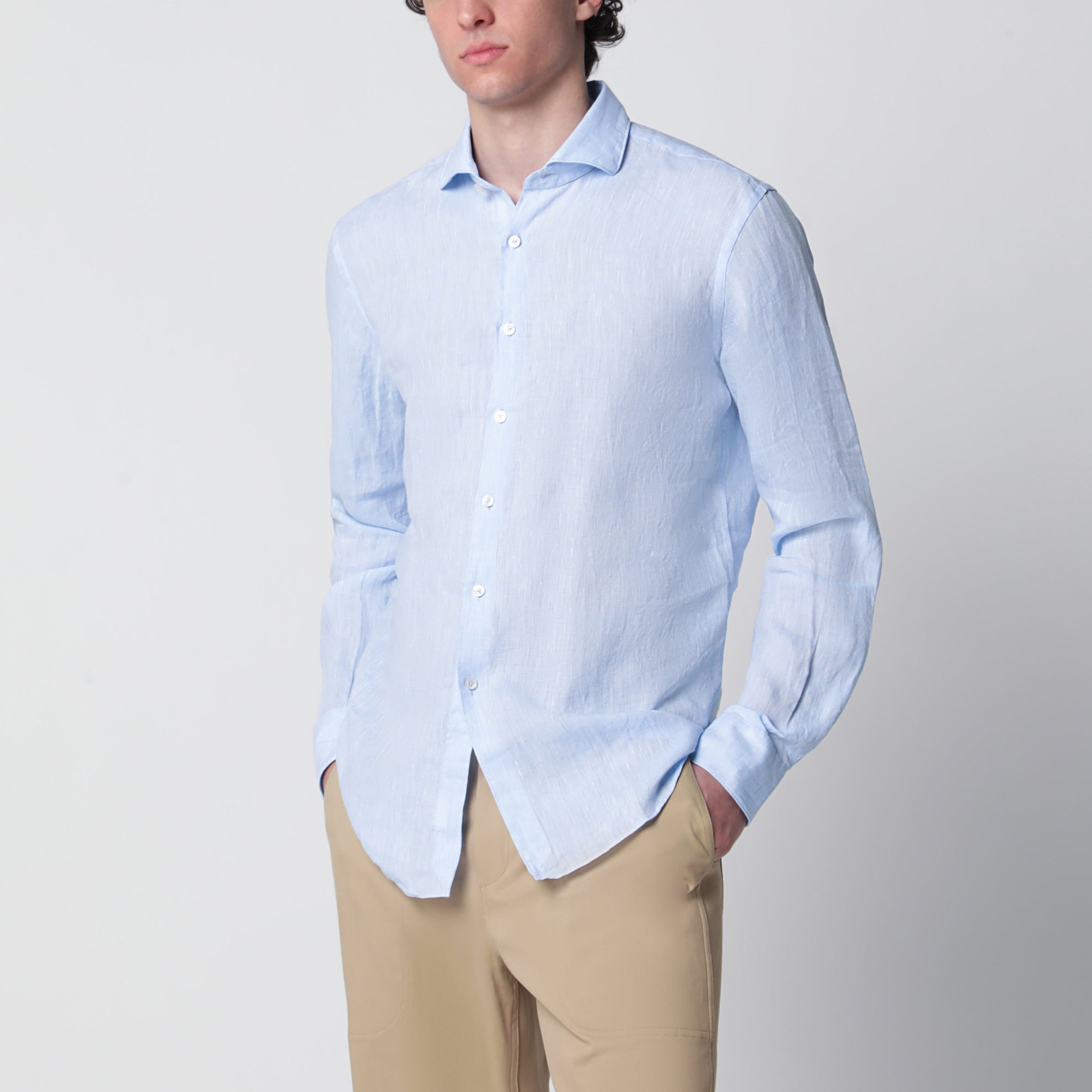 Camicia Tailor Fit azzurra in lino