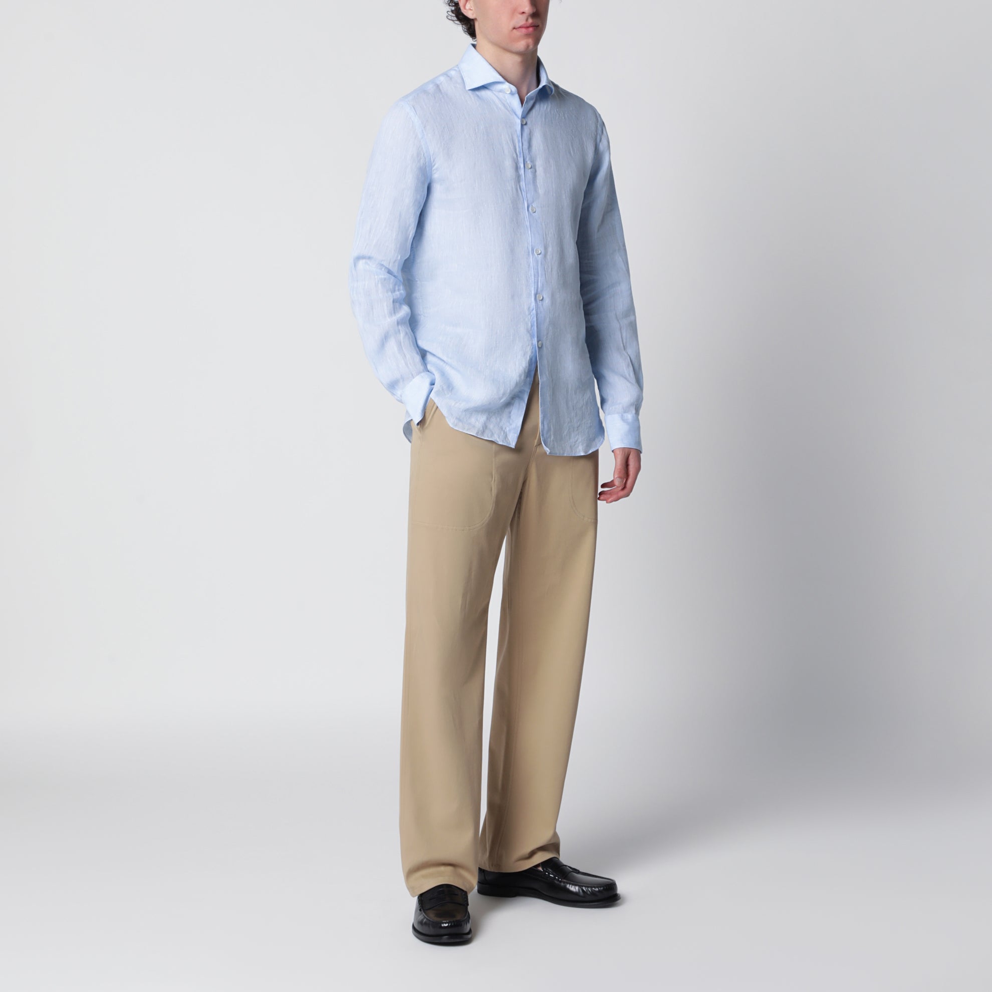 Camicia Tailor Fit azzurra in lino