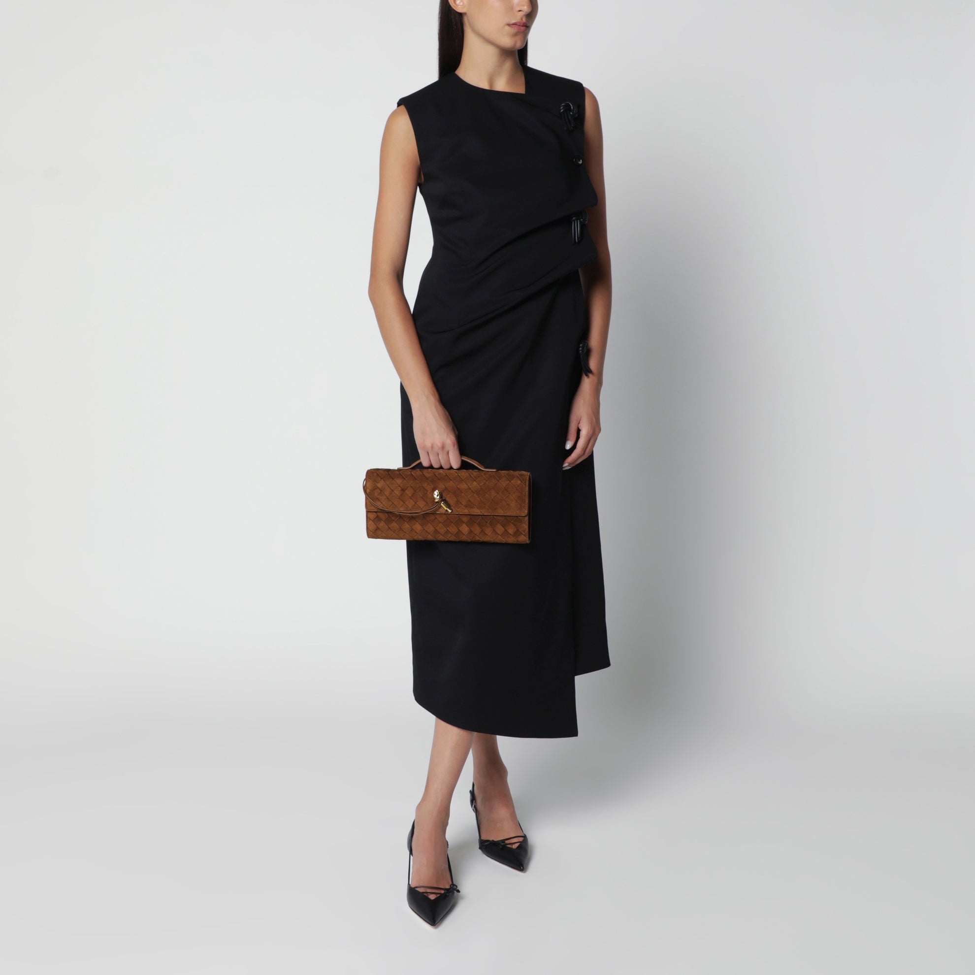 Andiamo clutch with brown suede handle