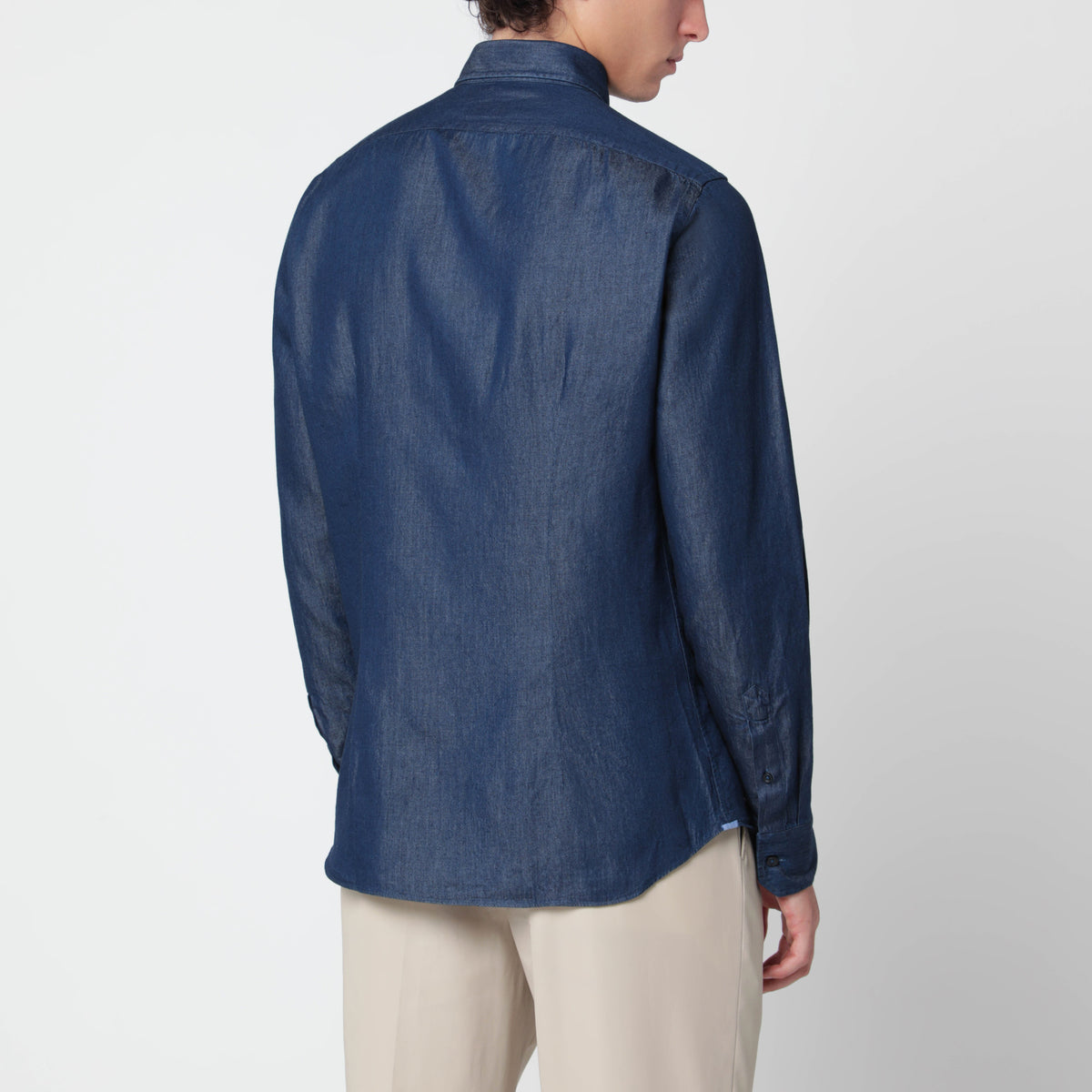 Denim-effect cotton-blend Tailor Fit shirt