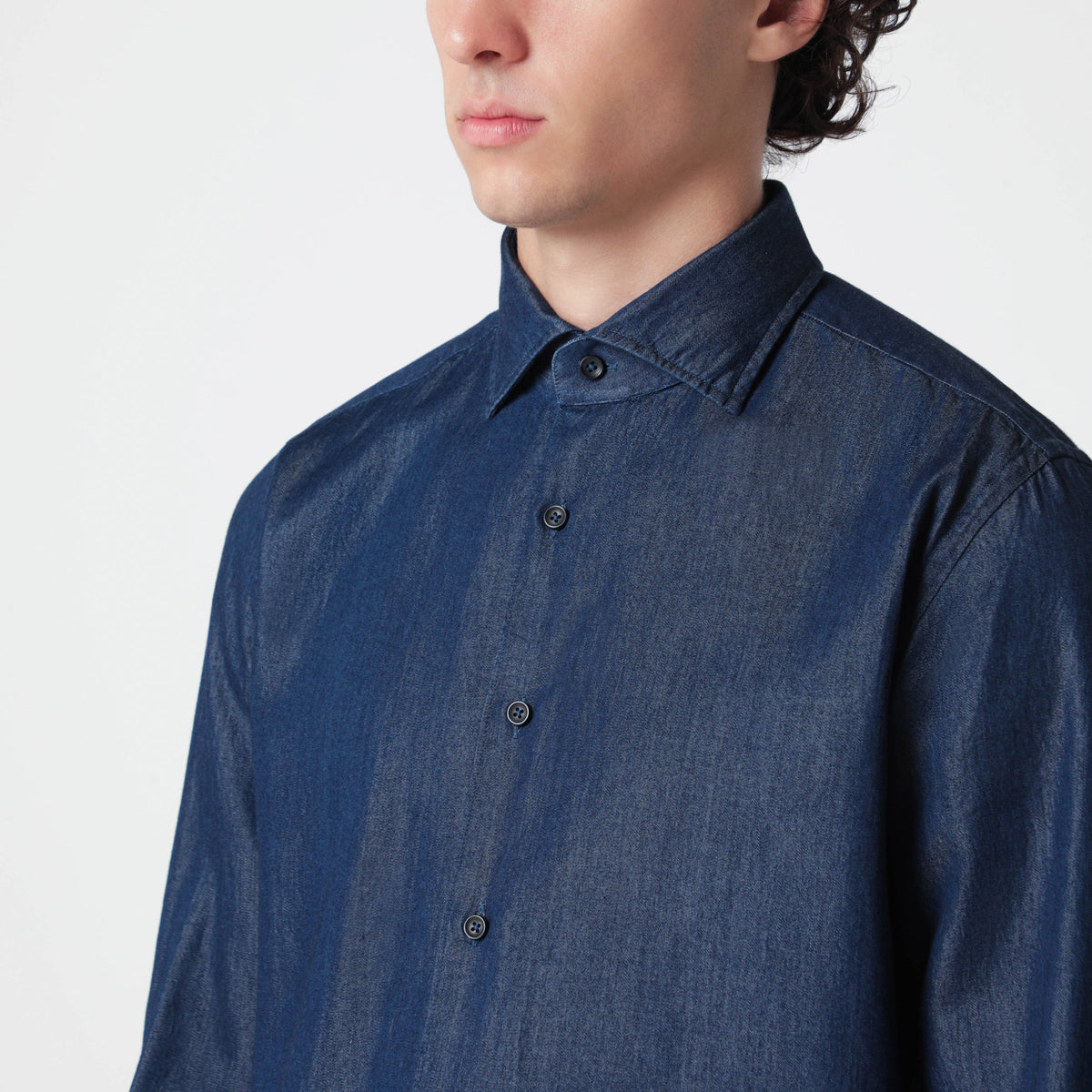Denim-effect cotton-blend Tailor Fit shirt
