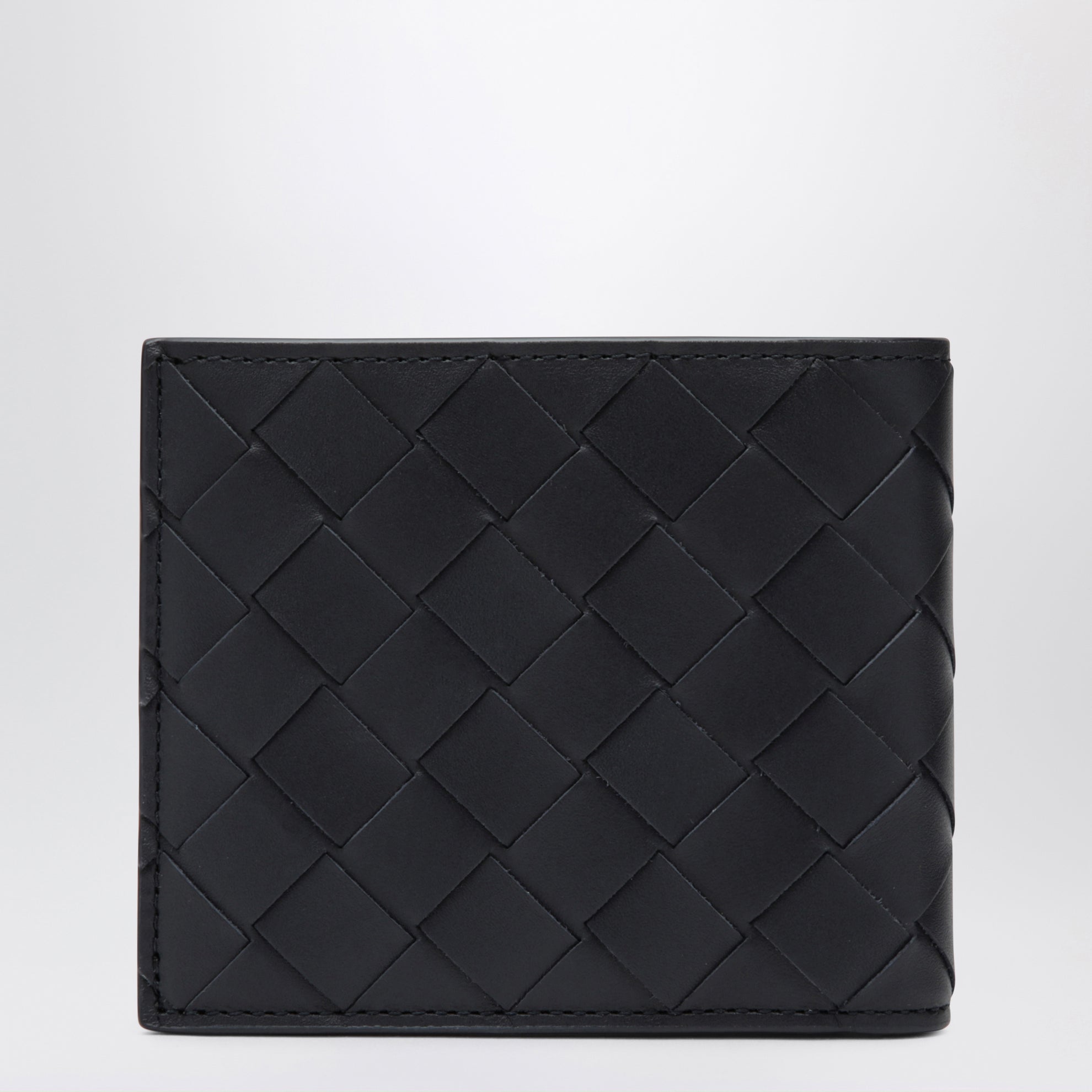 Portefeuille bi-fold bleu nuit/gris en Intrecciato