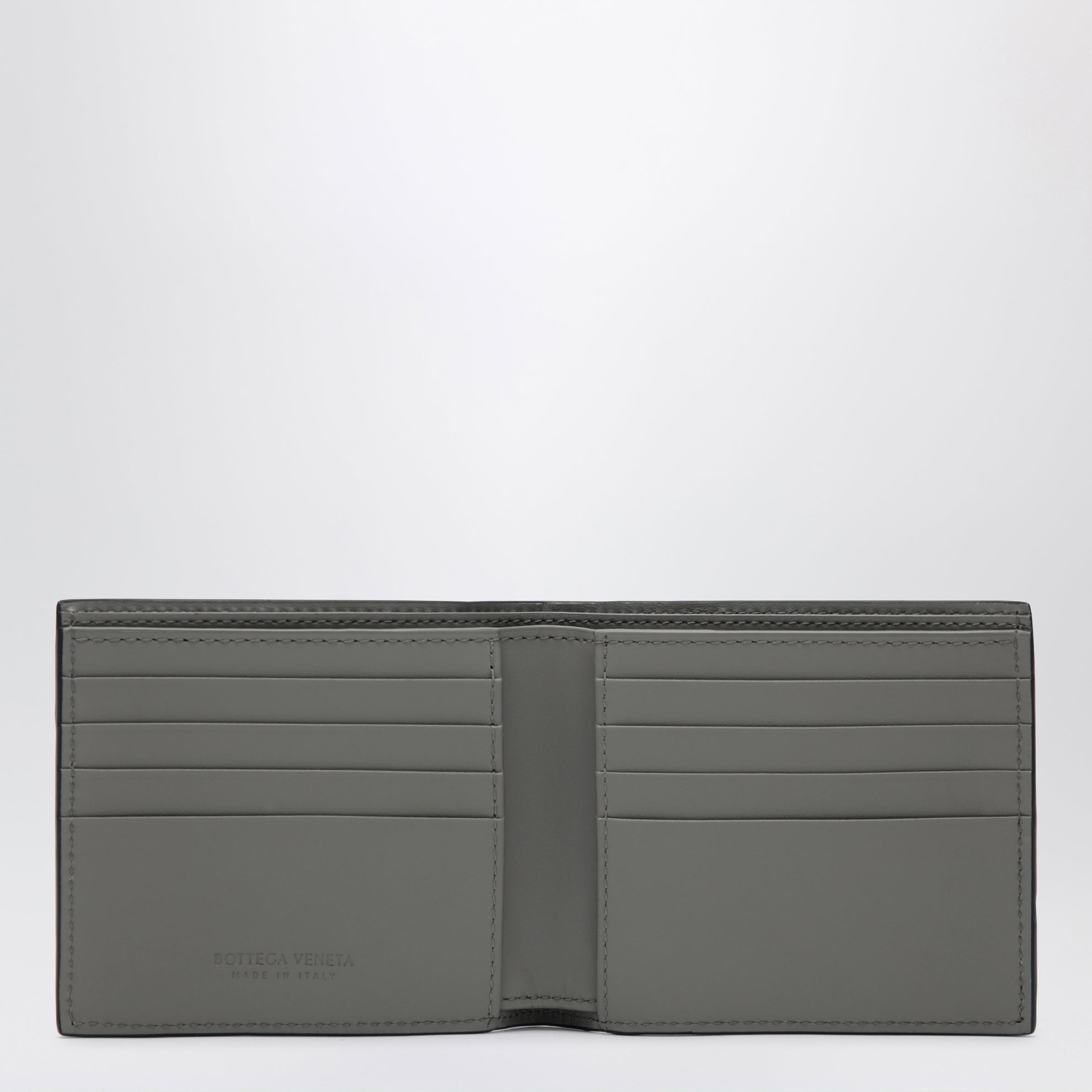 Portefeuille bi-fold bleu nuit/gris en Intrecciato