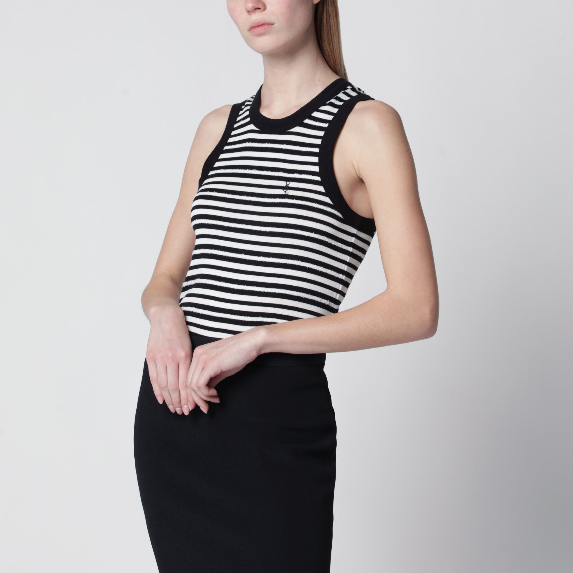 Gestreiftes Cassandre-Top aus Baumwollmix in Schwarz