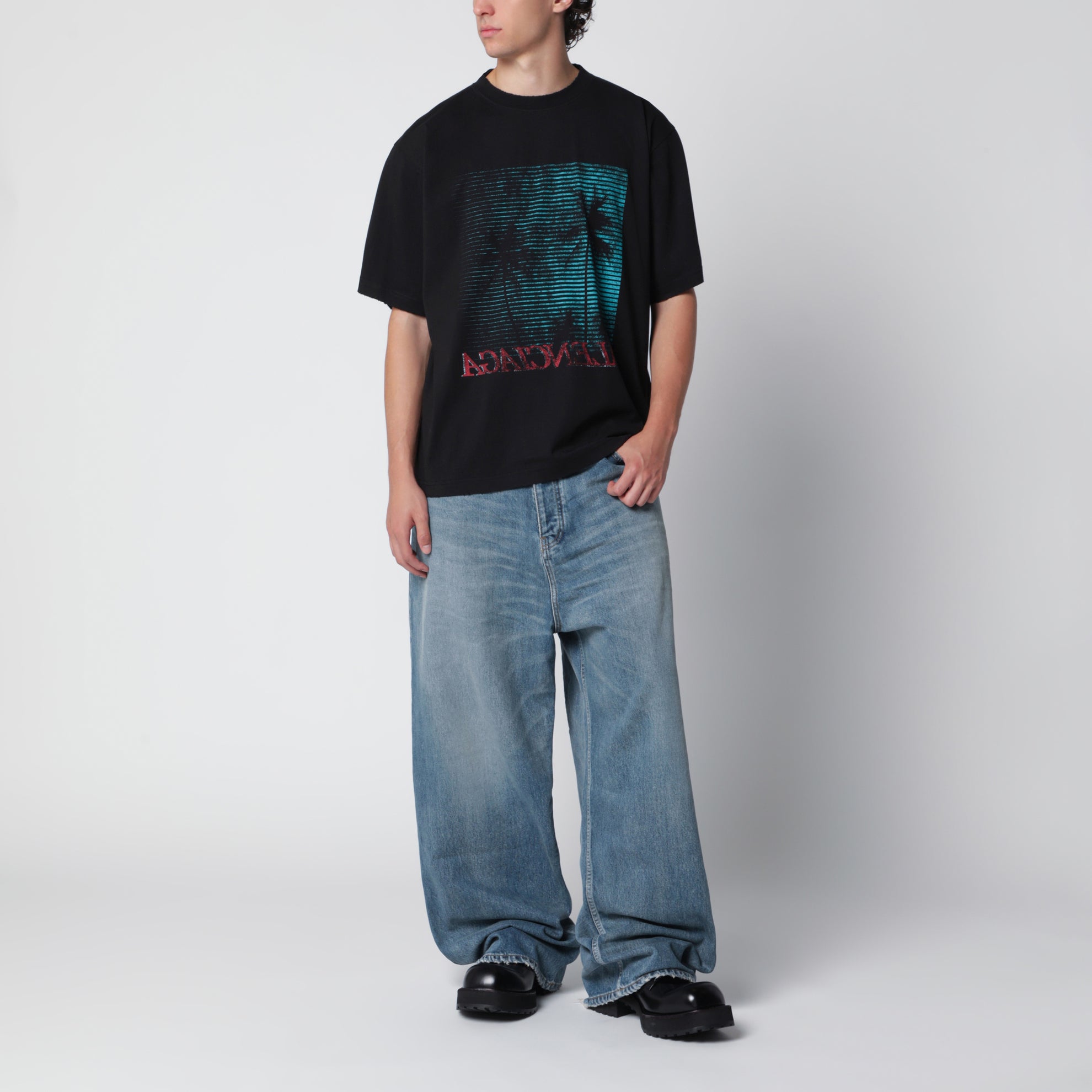 Jeans baggy in denim di cotone blu