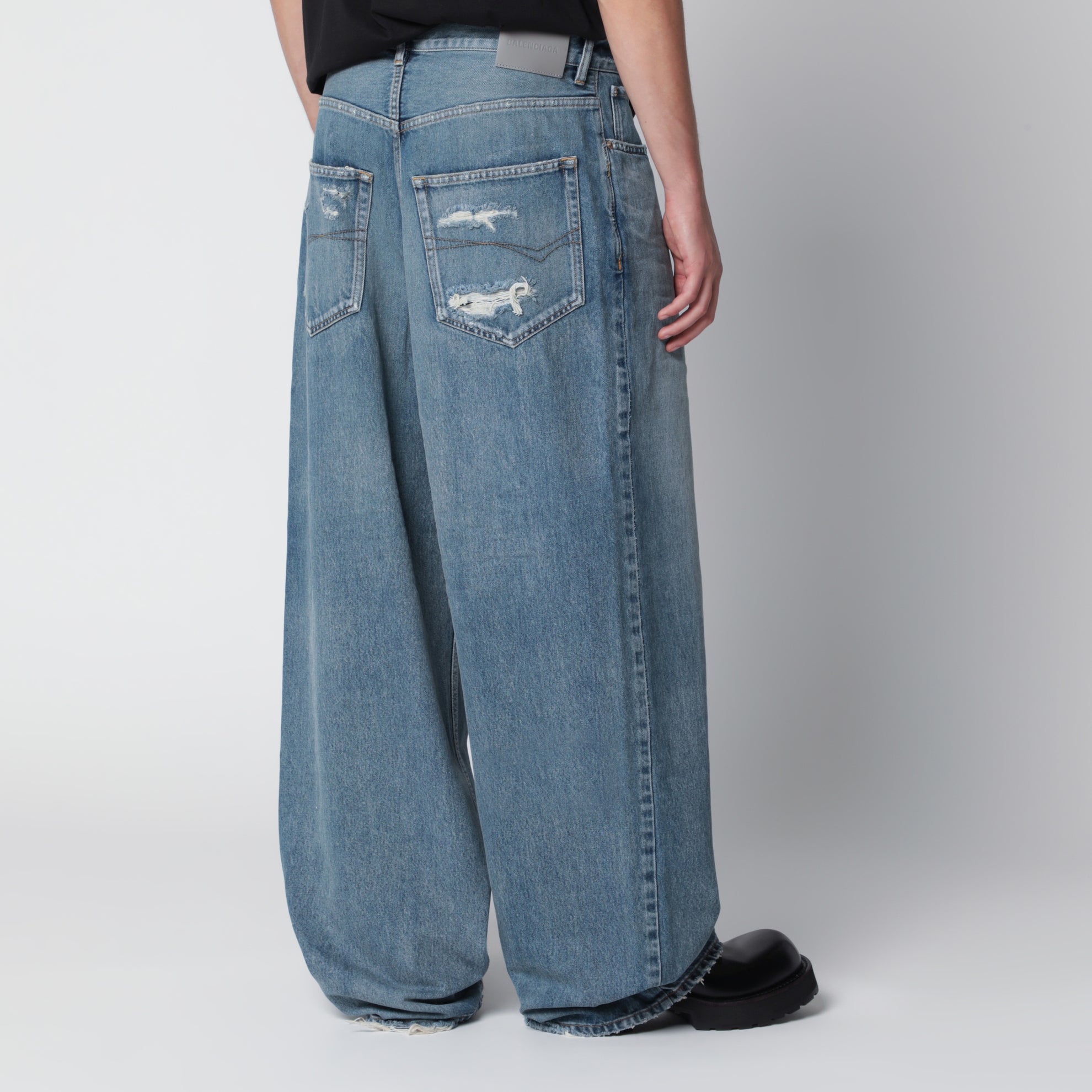 Jeans baggy in denim di cotone blu