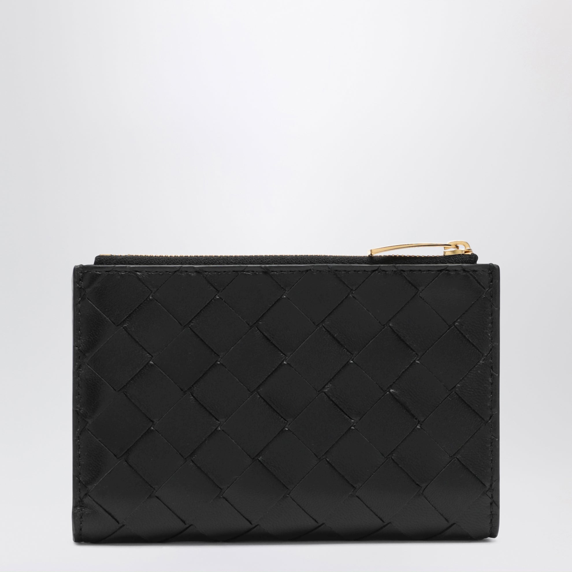 Portafoglio Bi-fold medio nero in Intrecciato