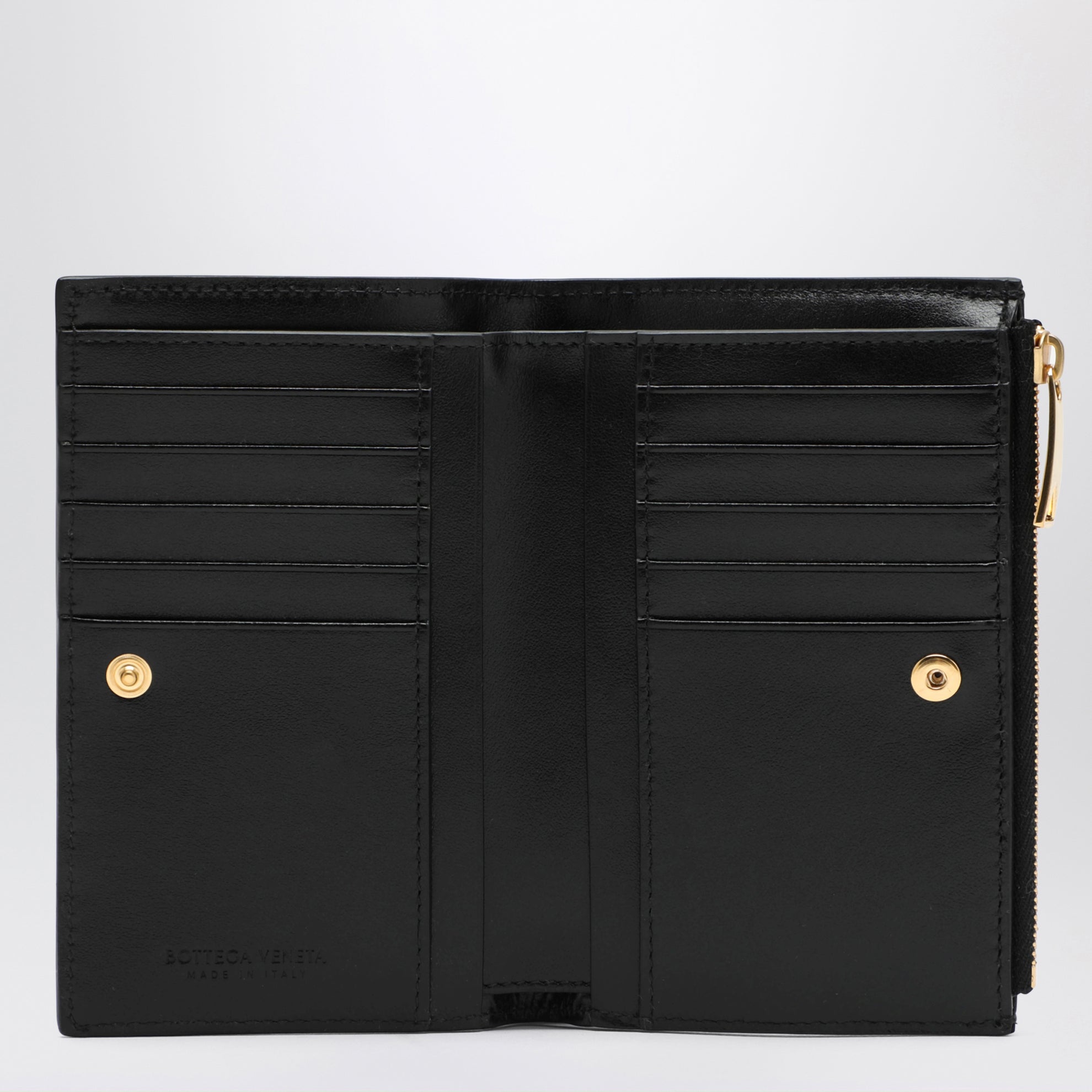 Portafoglio Bi-fold medio nero in Intrecciato