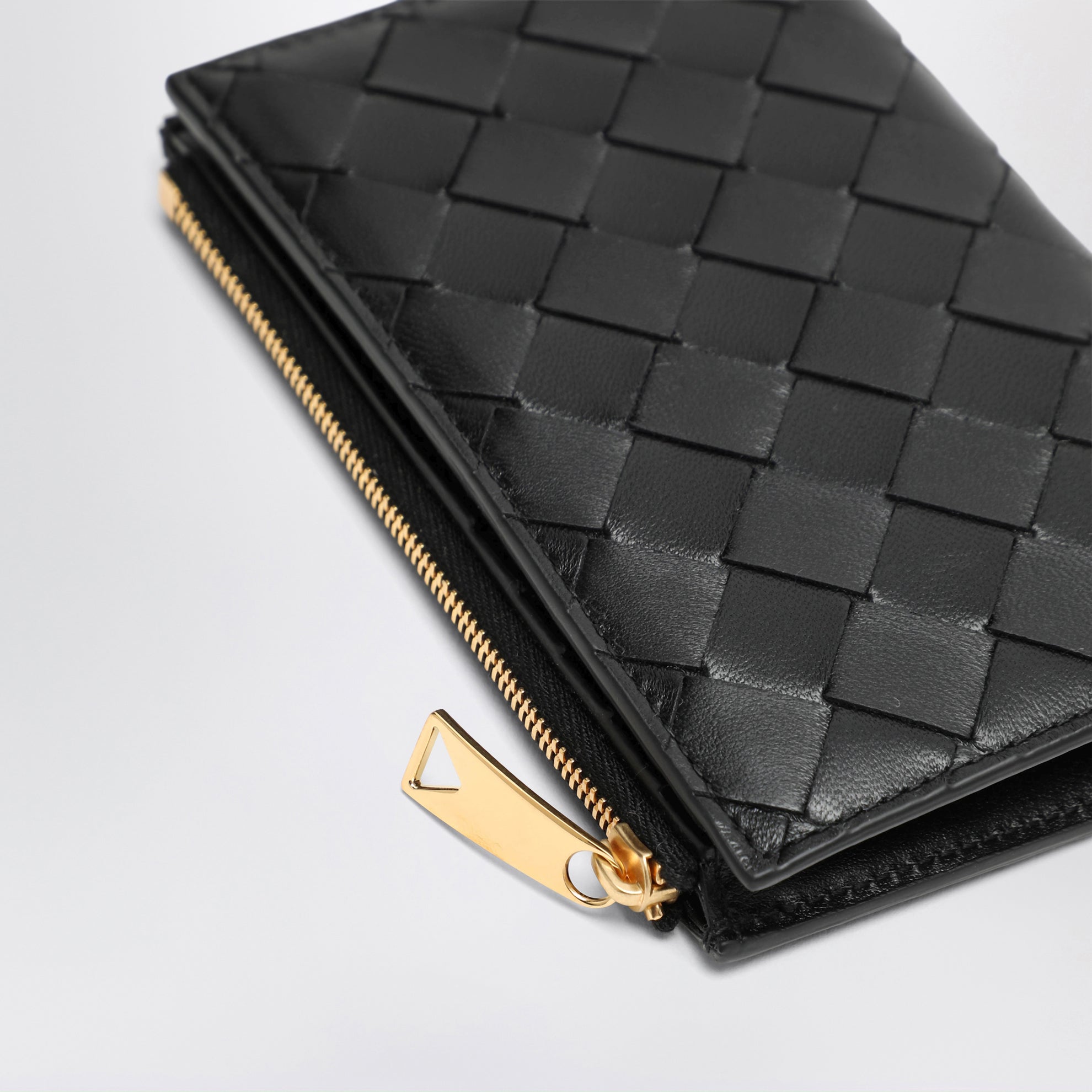 Portafoglio Bi-fold medio nero in Intrecciato