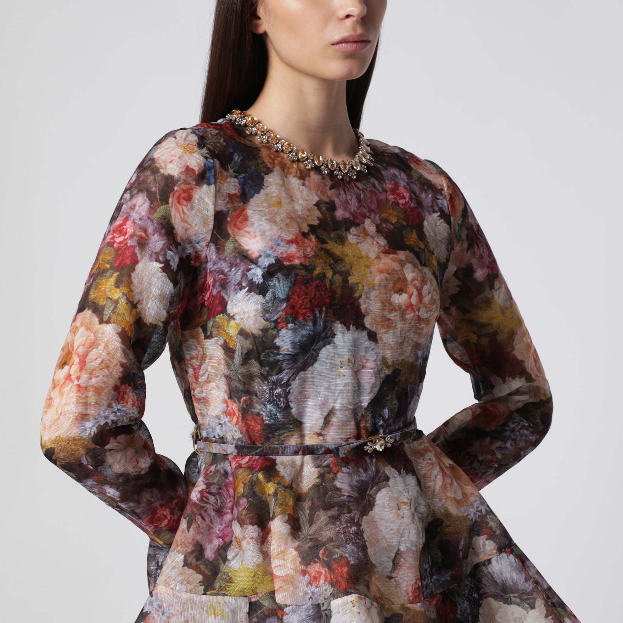 Alchemy peplum mini dress with floral print