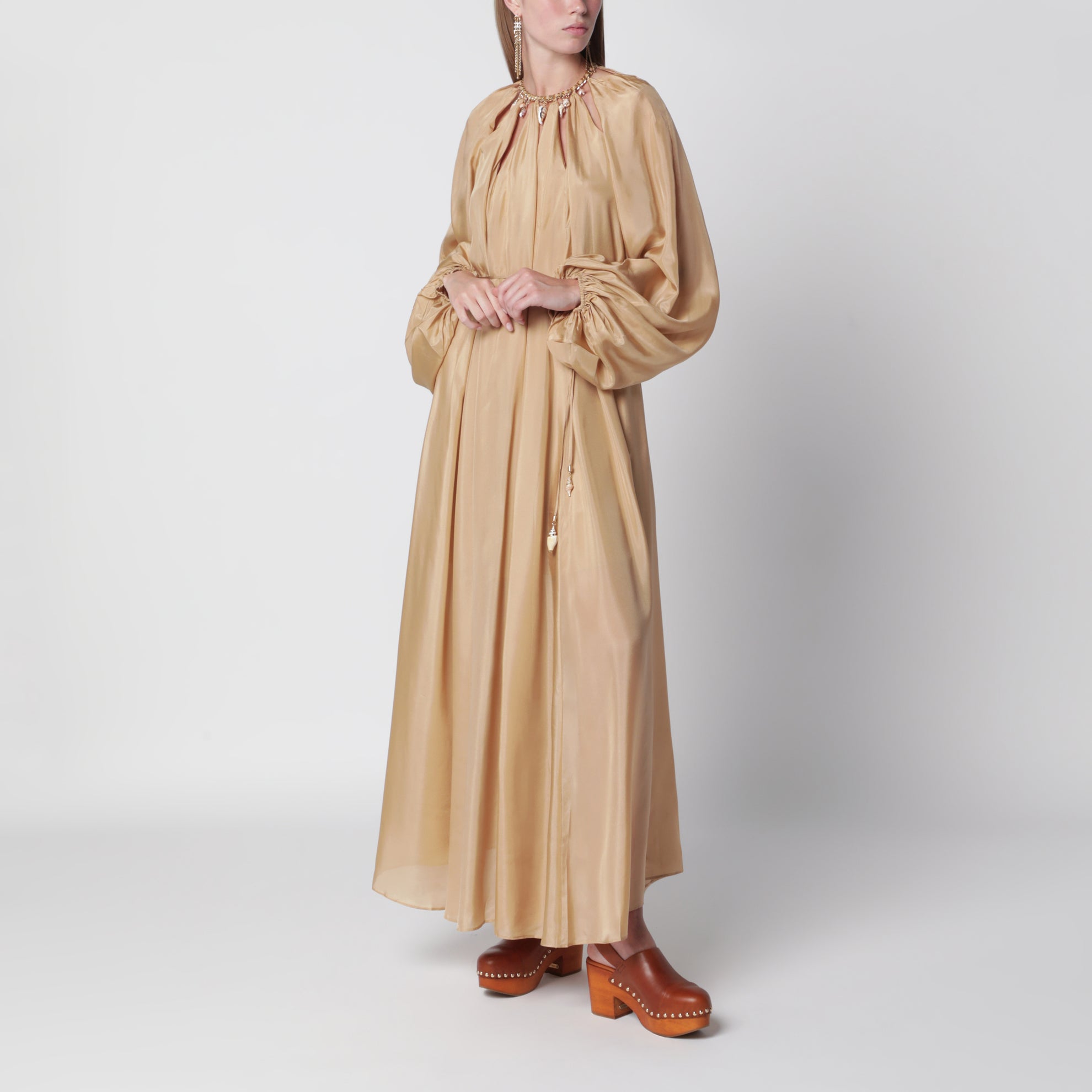Mahon maxi dress in silk habotai champagne