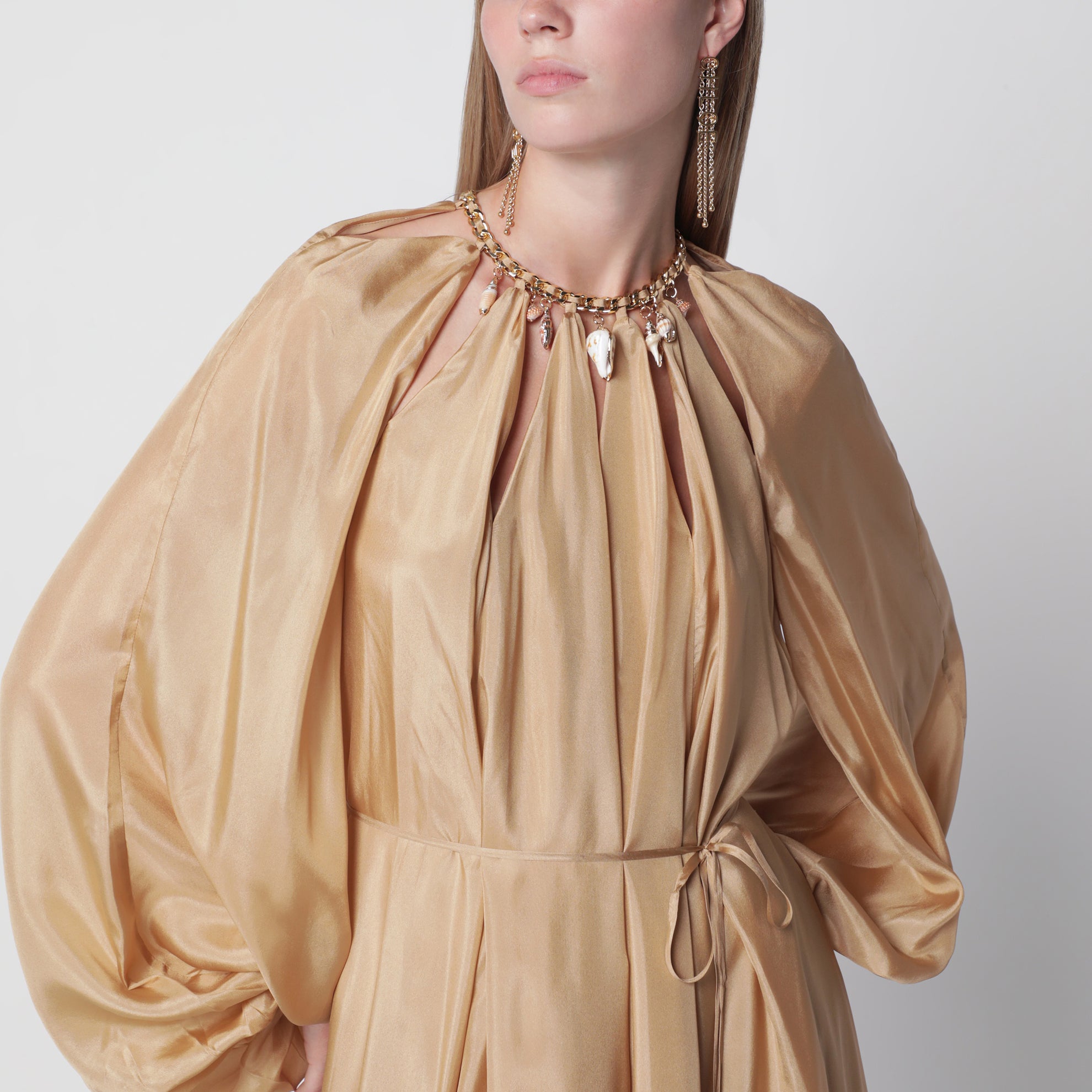 Mahon maxi dress in silk habotai champagne
