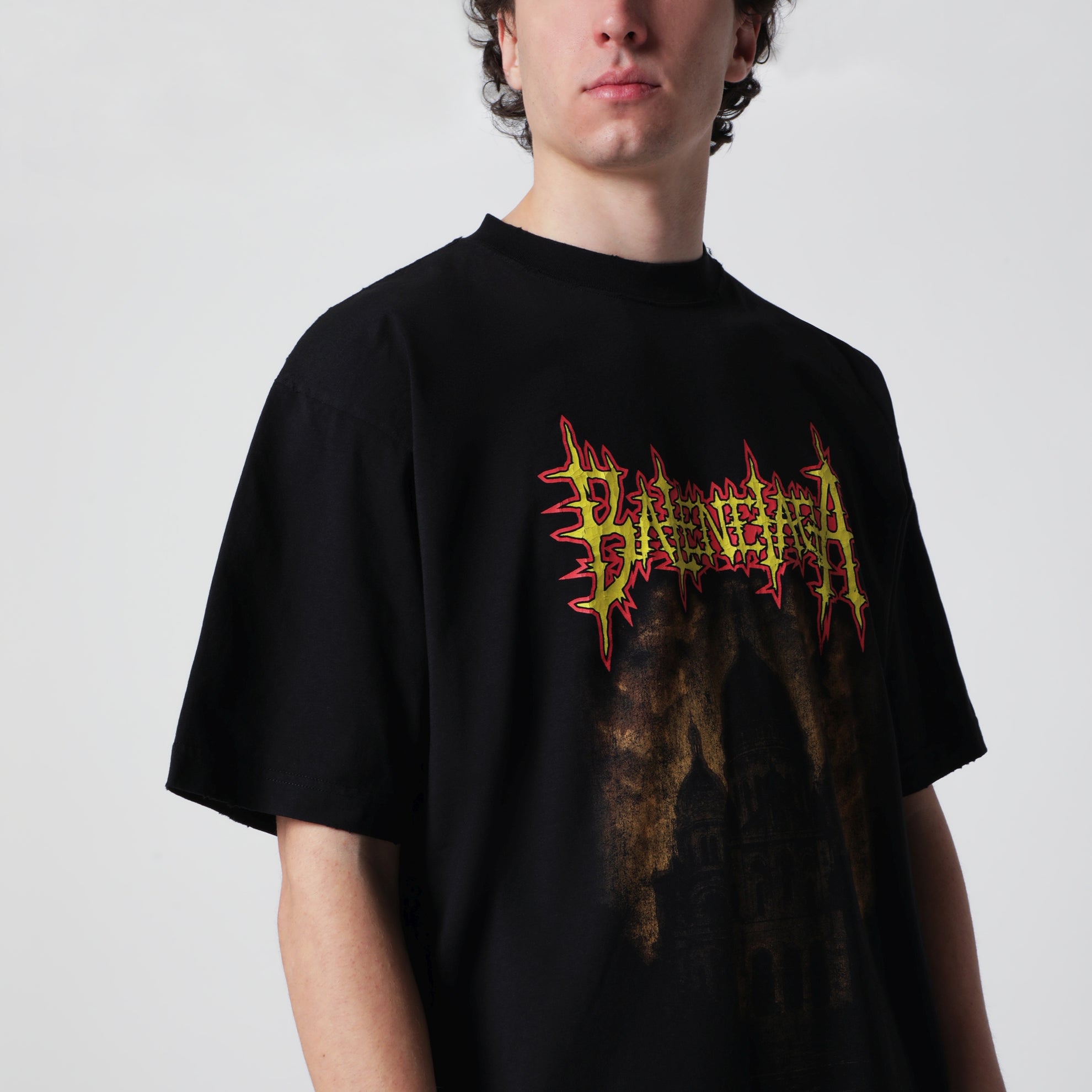 Black oversized T-shirt with logo print