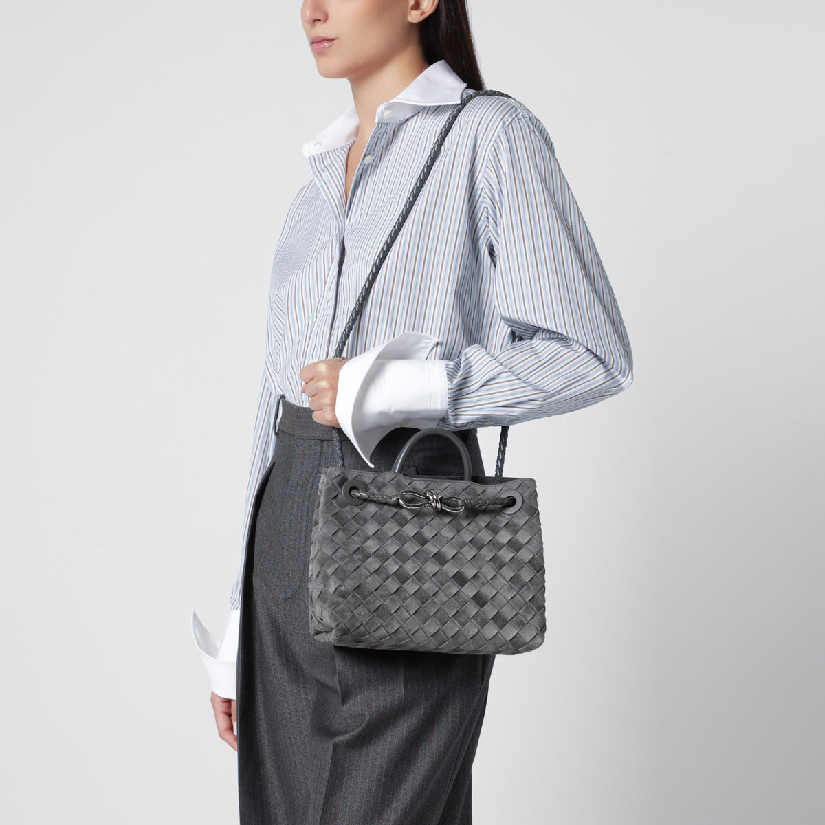 Small Andiamo handbag in grey woven suede
