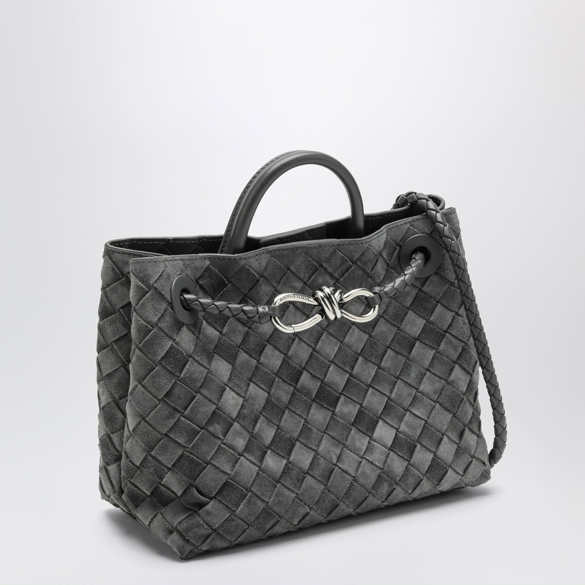 Small Andiamo handbag in grey woven suede