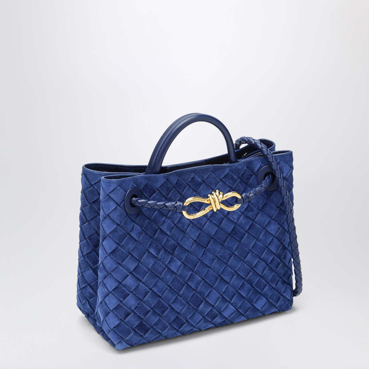 Small Andiamo handbag in Blue Royal Intrecciato suede