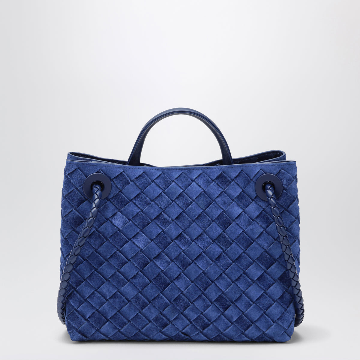 Small Andiamo handbag in Blue Royal Intrecciato suede