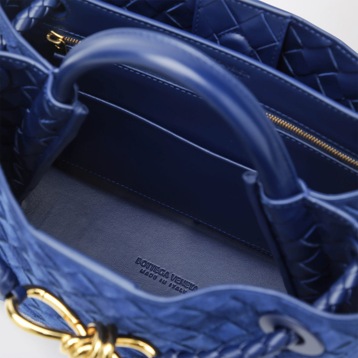 Small Andiamo handbag in Blue Royal Intrecciato suede