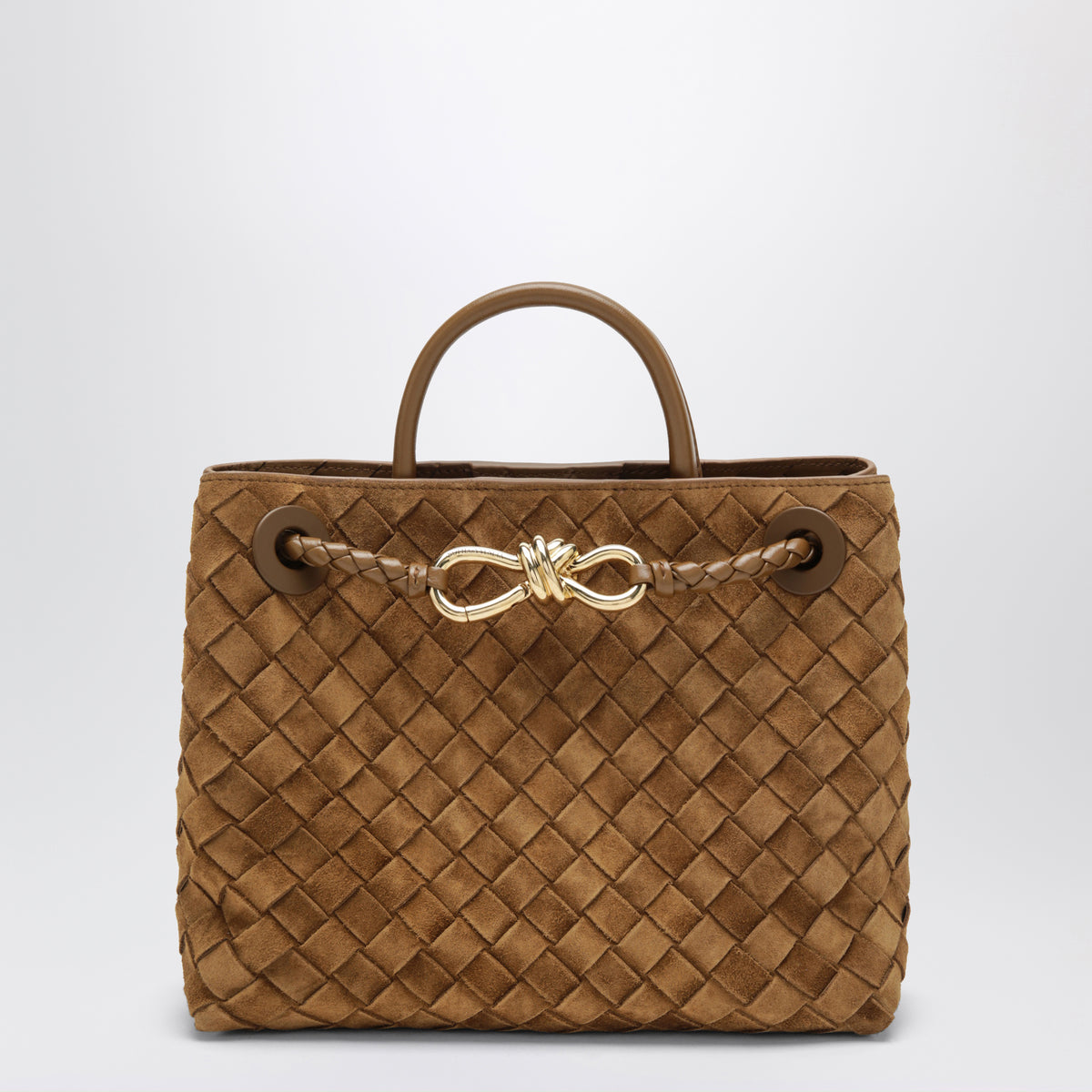 Small Andiamo handbag in caramel woven suede
