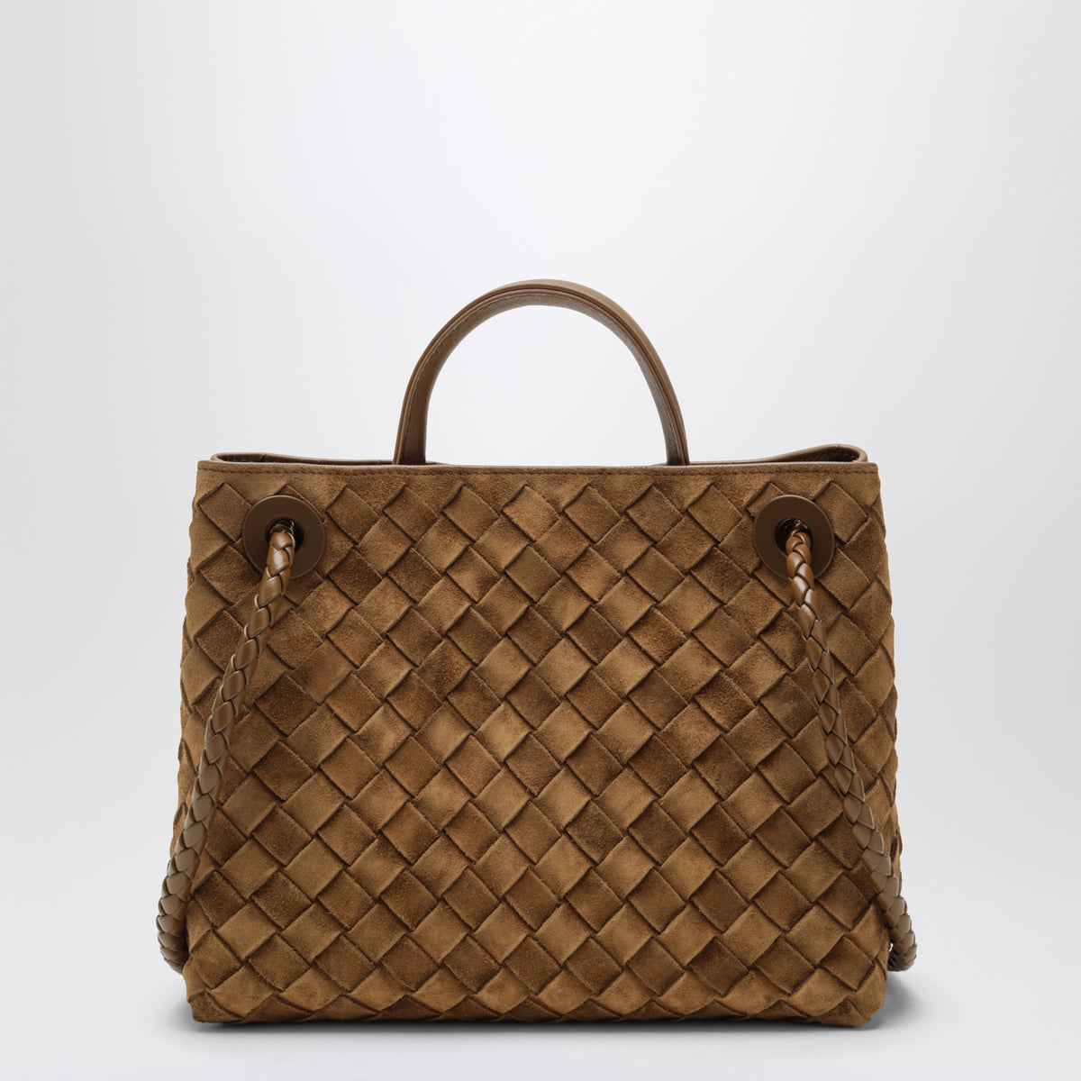 Small Andiamo handbag in caramel woven suede