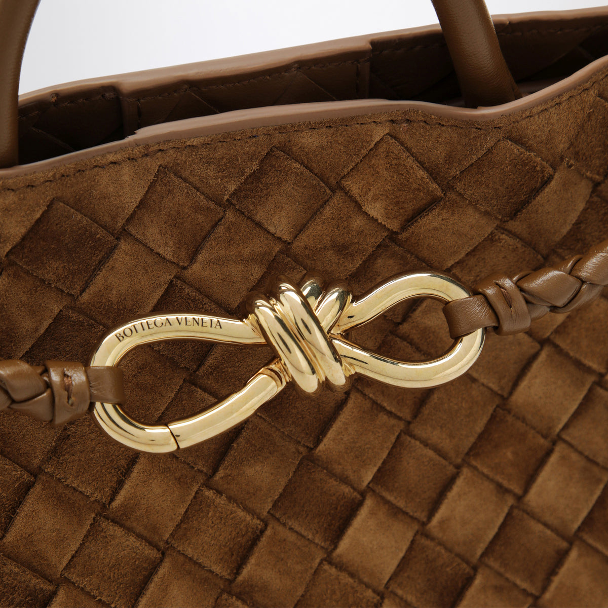 Small Andiamo handbag in caramel woven suede