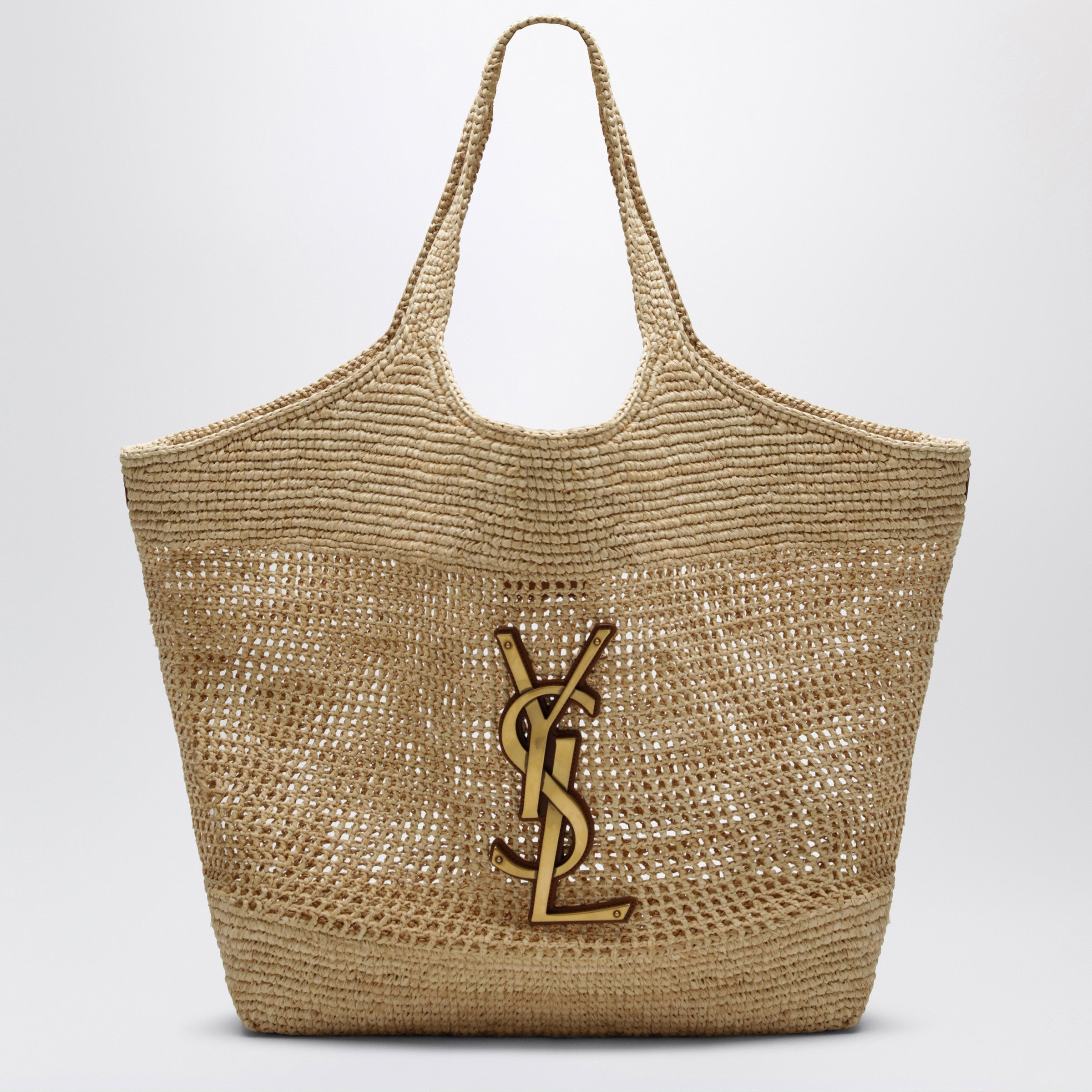 Saint Laurent Icare maxi raffia and leather shopping tote in
