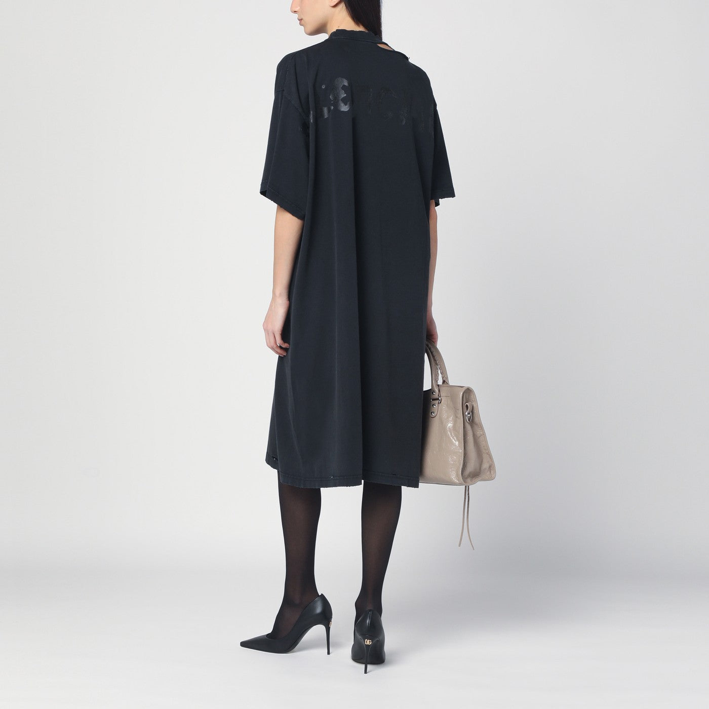 Black Painted T-Shirt Dress in vintage jersey