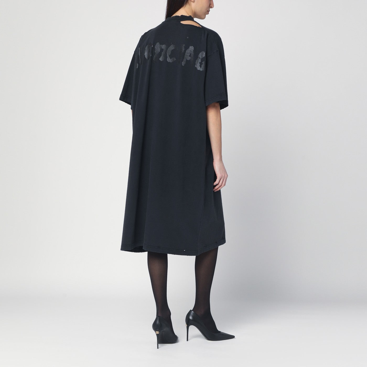 Black Painted T-Shirt Dress in vintage jersey