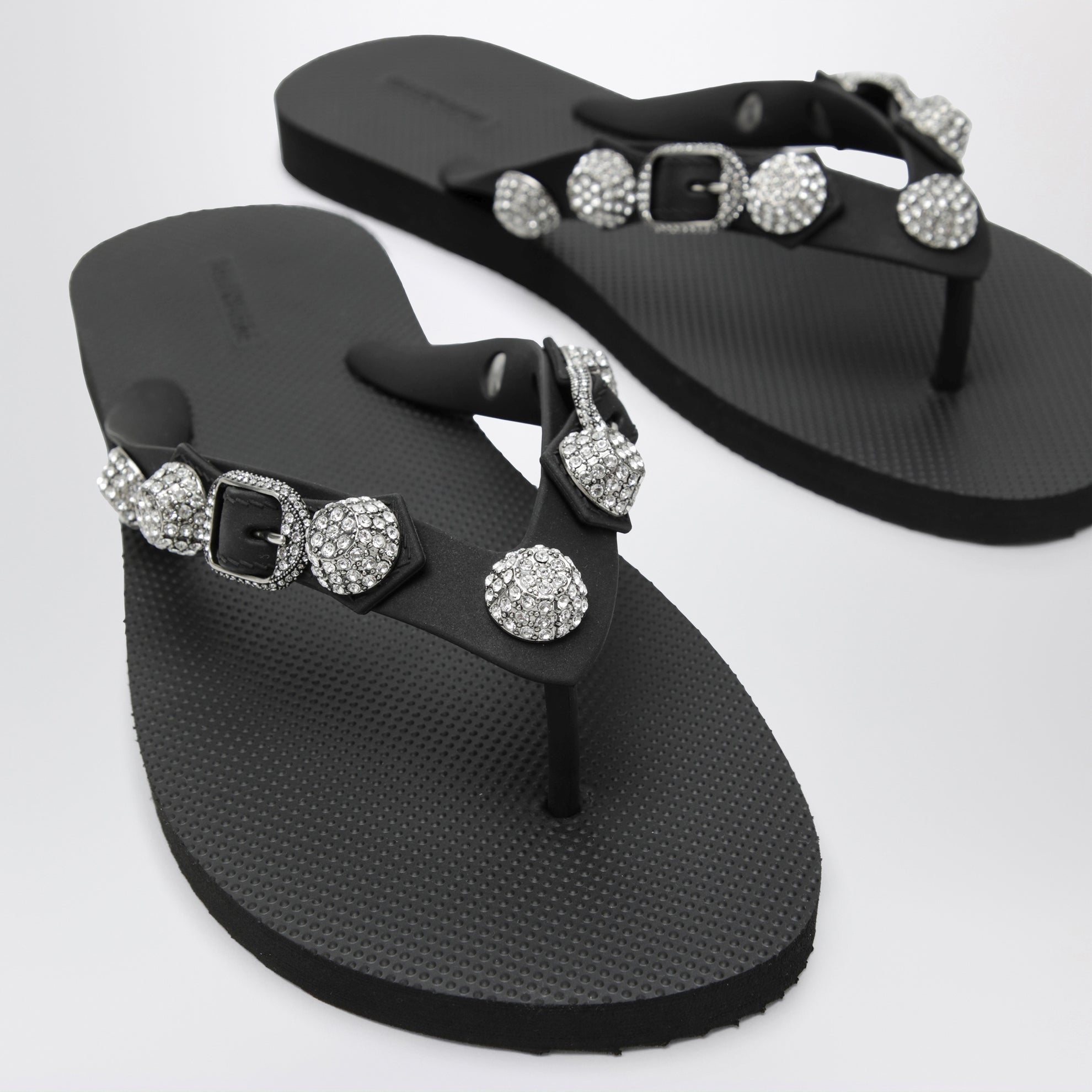 Cagole crystal-studded rubber thong sandals, black