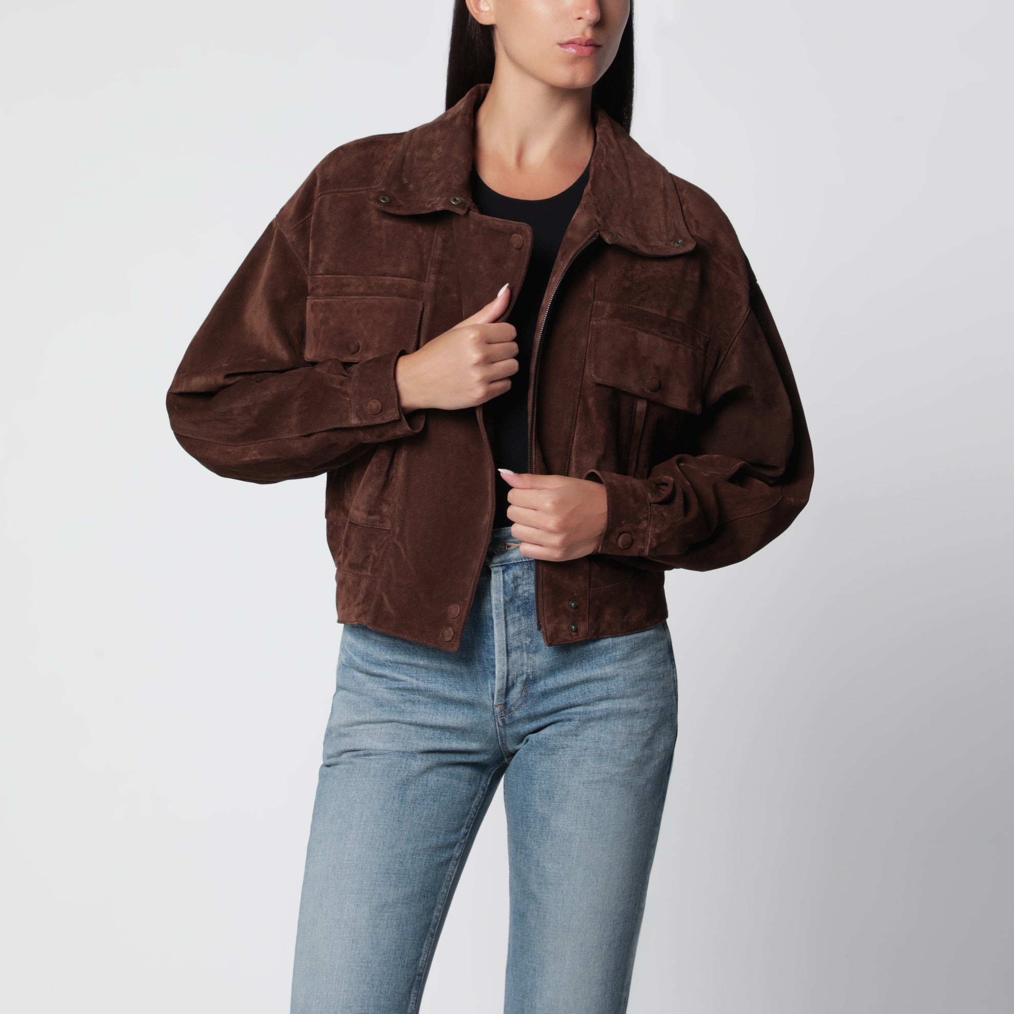 Giacca in pelle crosta vintage marrone ebano
