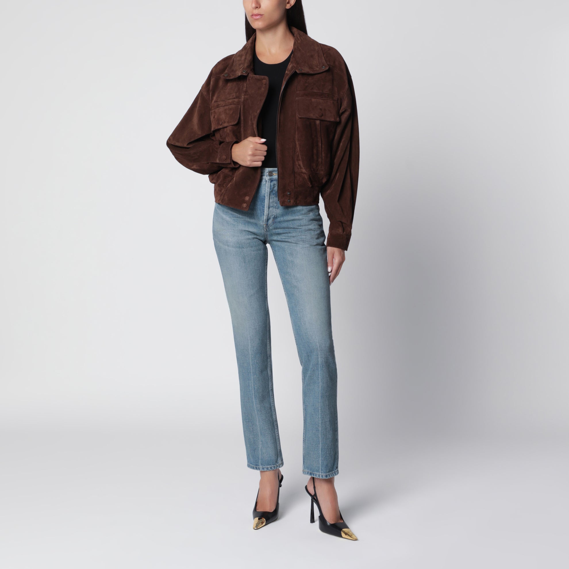 Giacca in pelle crosta vintage marrone ebano