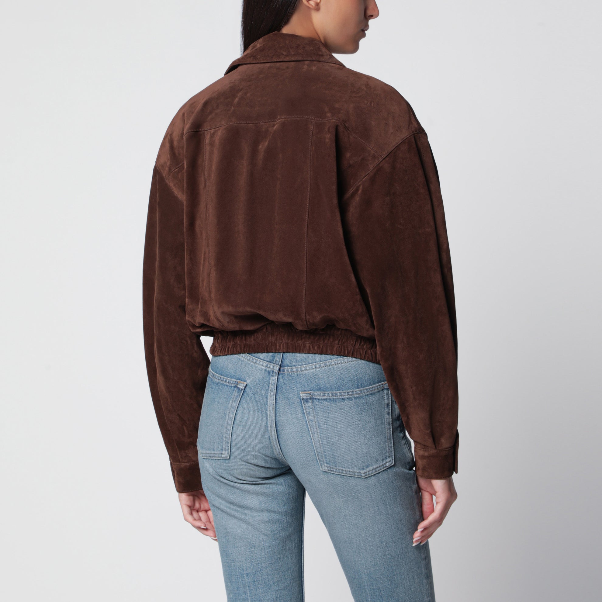 Giacca in pelle crosta vintage marrone ebano