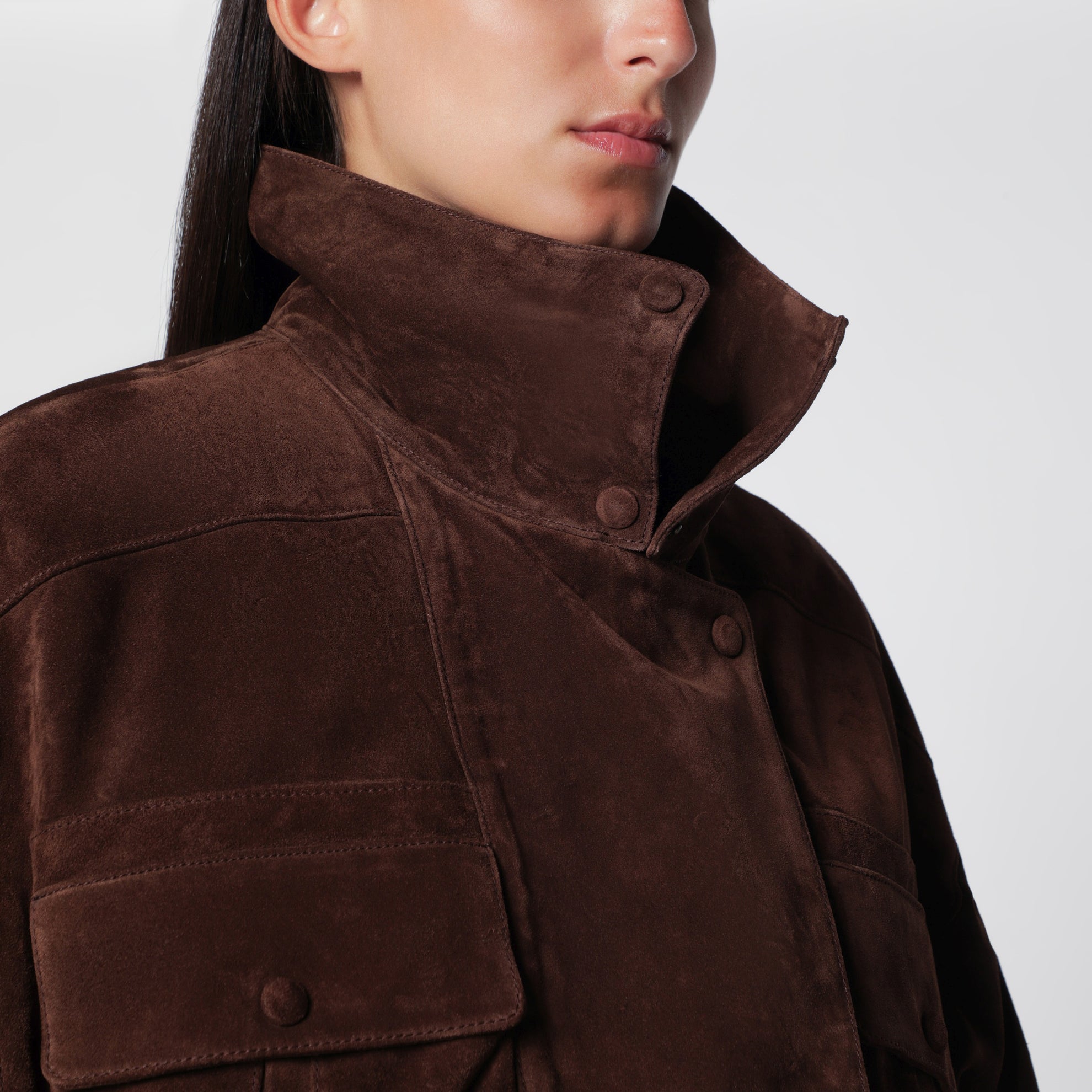Giacca in pelle crosta vintage marrone ebano