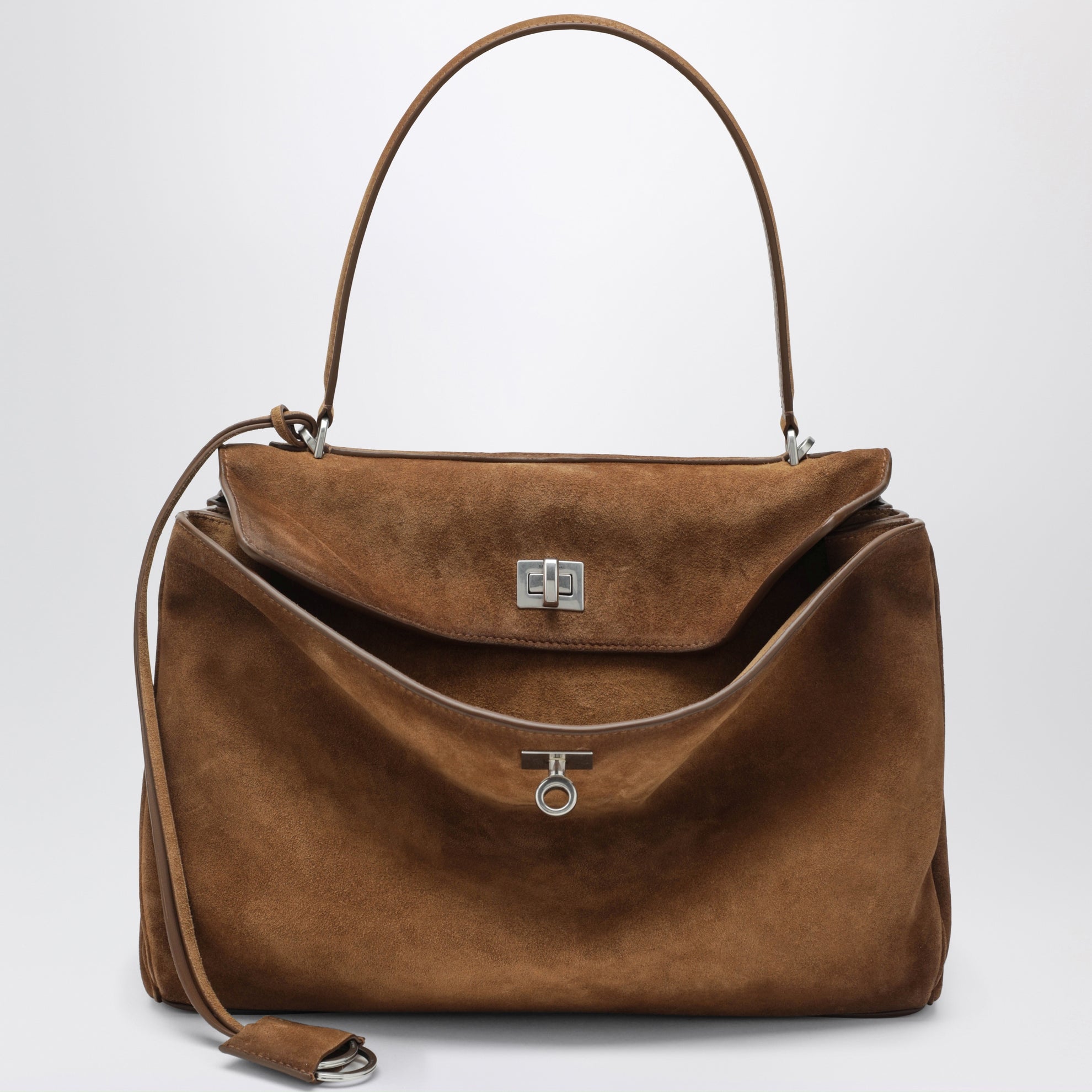 Borsa Rodeo media beige in pelle scamosciata