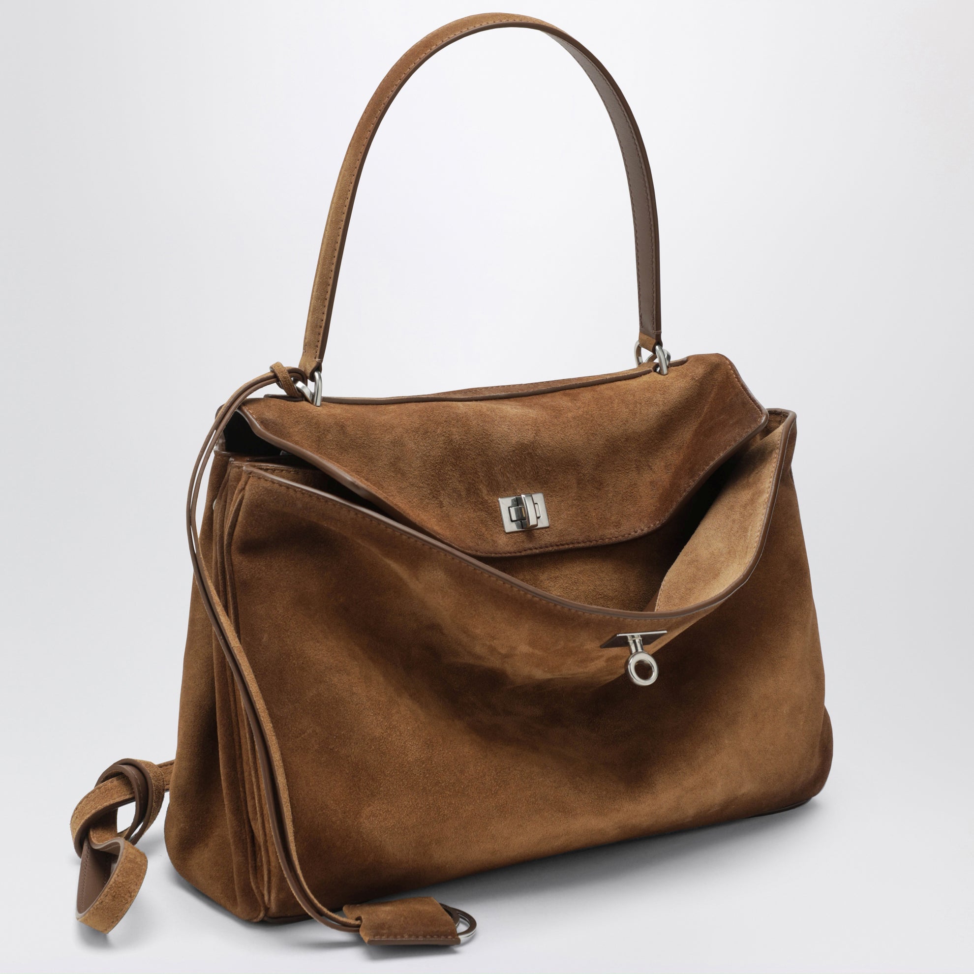 Borsa Rodeo media beige in pelle scamosciata