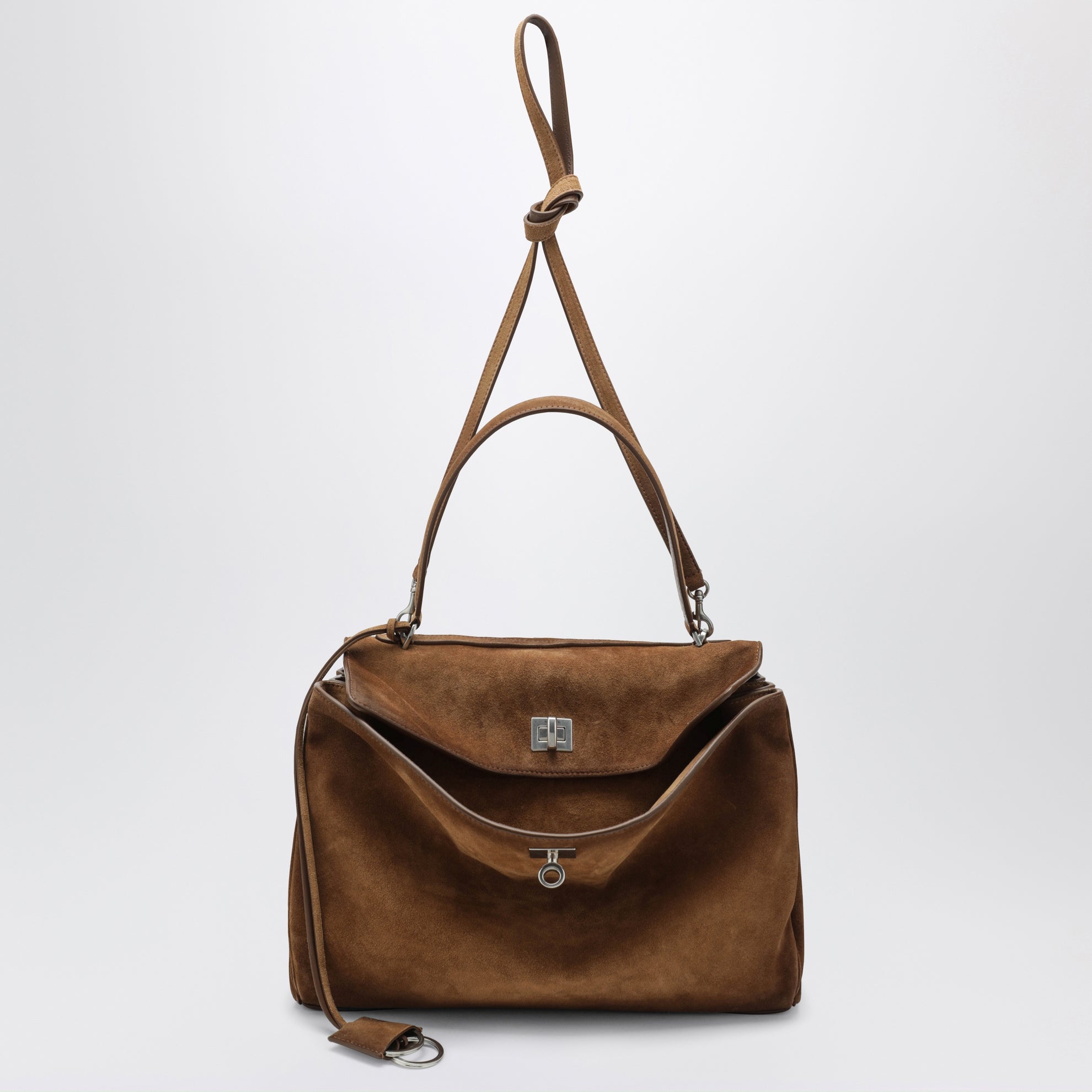 Borsa Rodeo media beige in pelle scamosciata