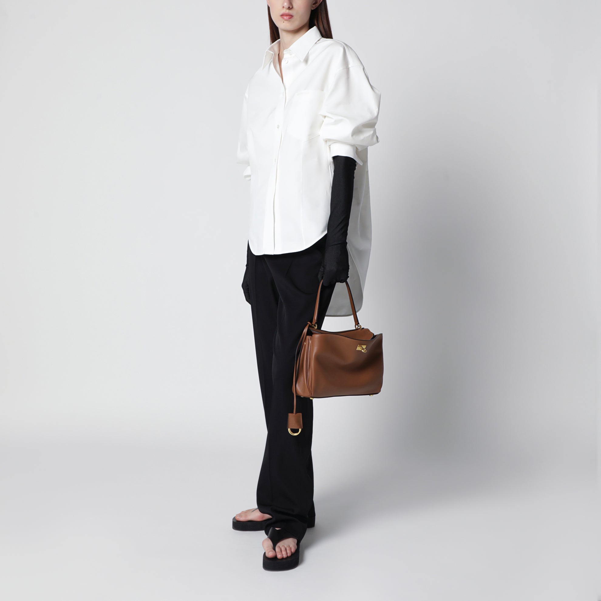 Smooth brown calfskin Small Rodeo bag