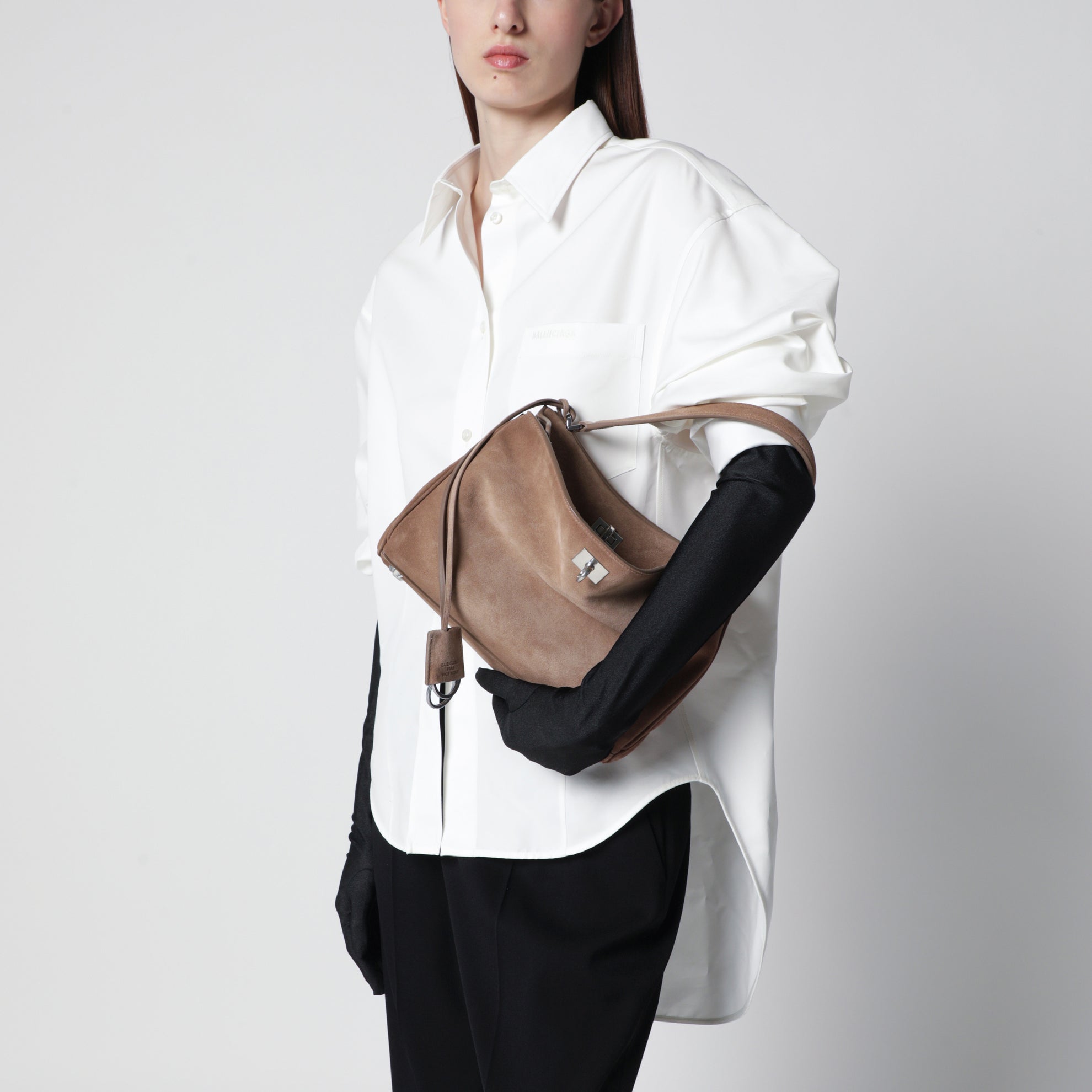 Petit sac Rodeo en cuir de veau suédé sésame