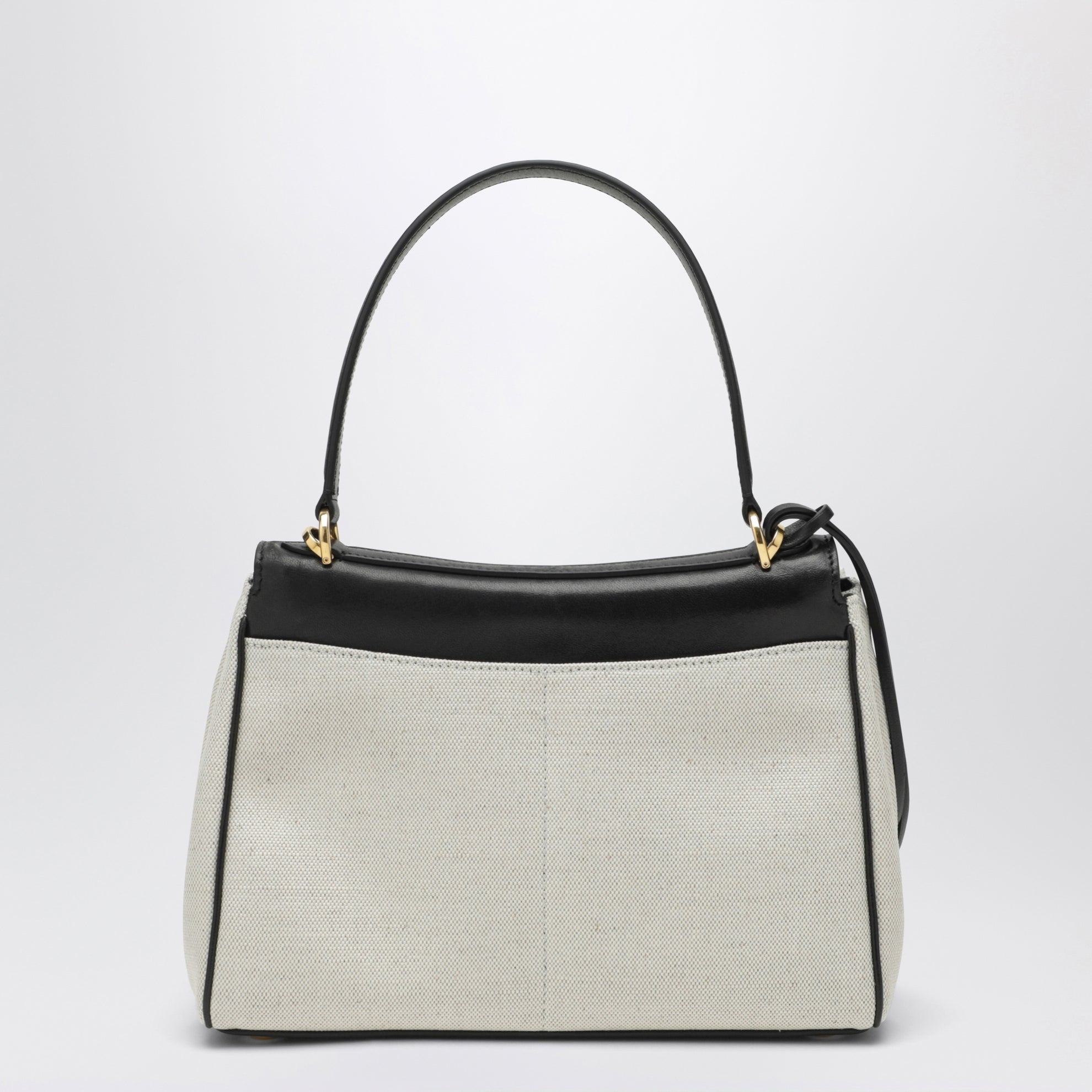 Small Rodeo handbag in linen and lambskin, natural/black