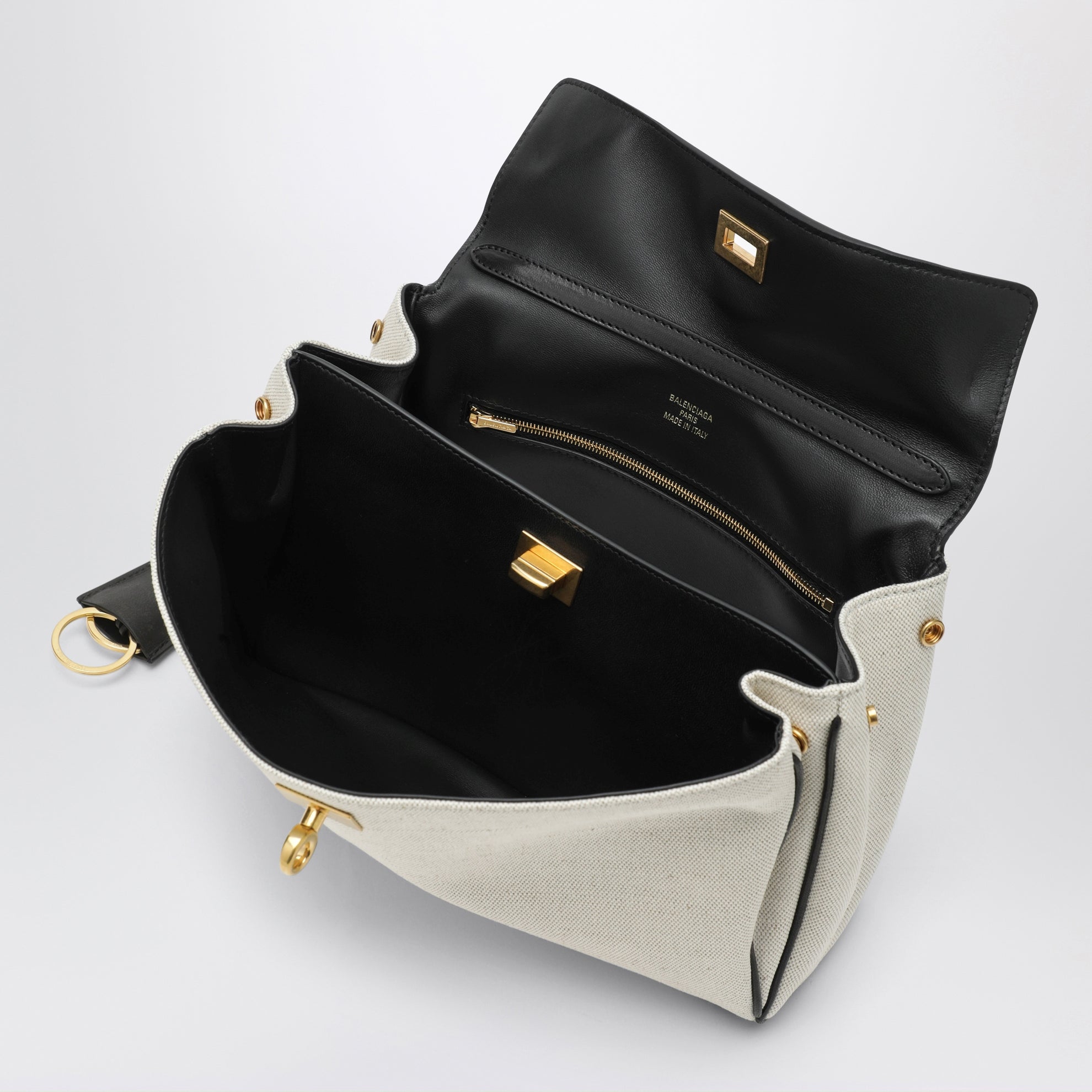Small Rodeo handbag in linen and lambskin, natural/black