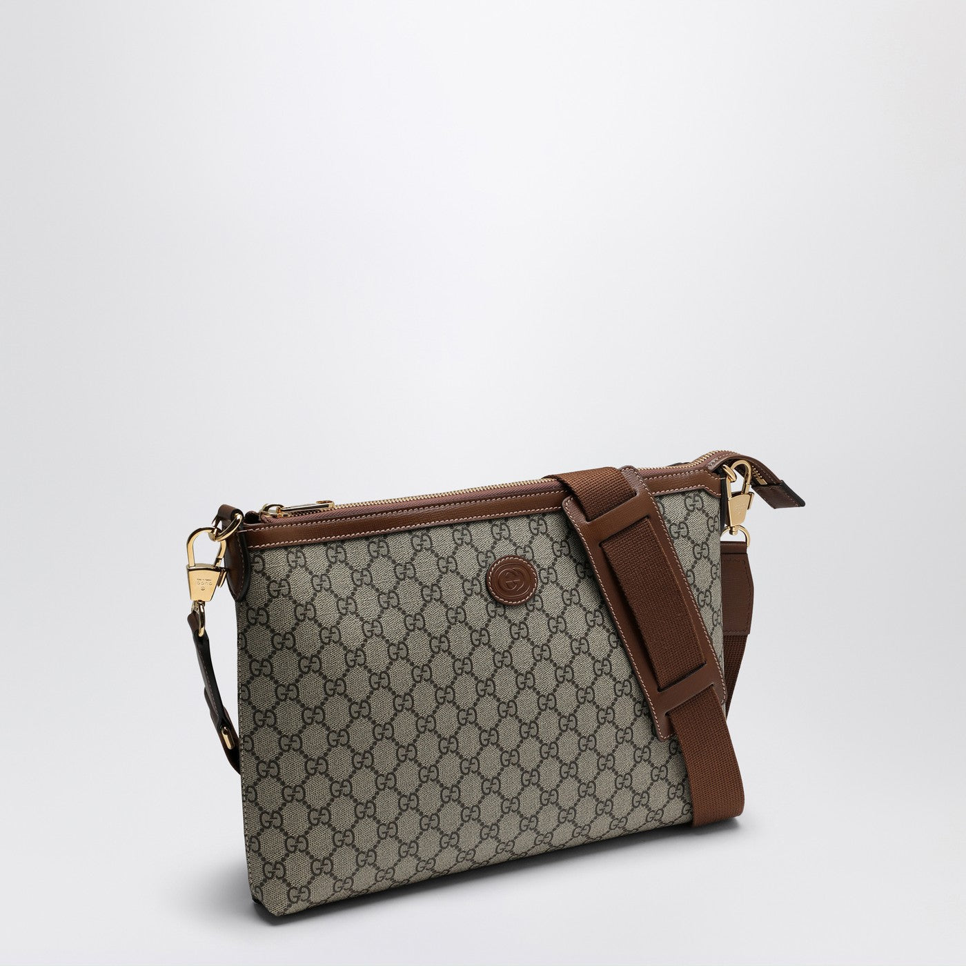 Borsa a tracolla piccola in tessuto GG beige ed ebano