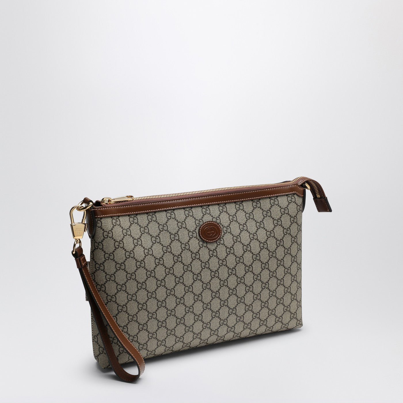 Borsa a tracolla piccola in tessuto GG beige ed ebano