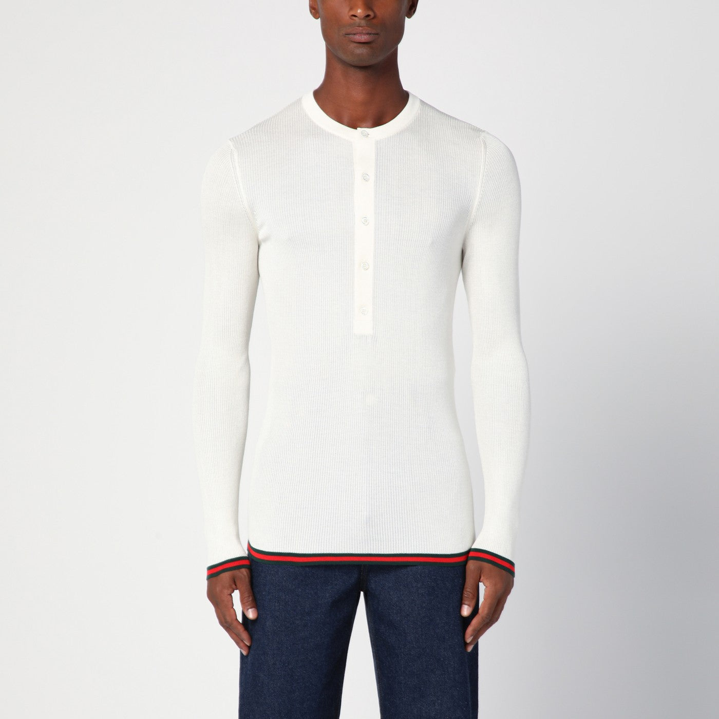 GUCCI White silk jersey with web ribbon | TheDoubleF