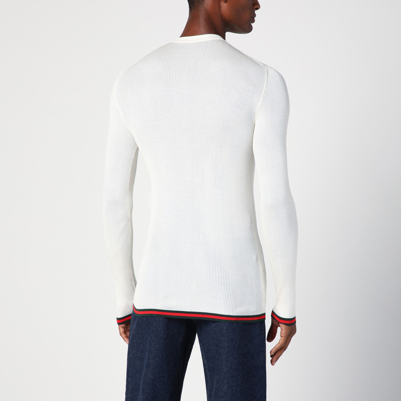 Maglia bianca in seta con nastro Web